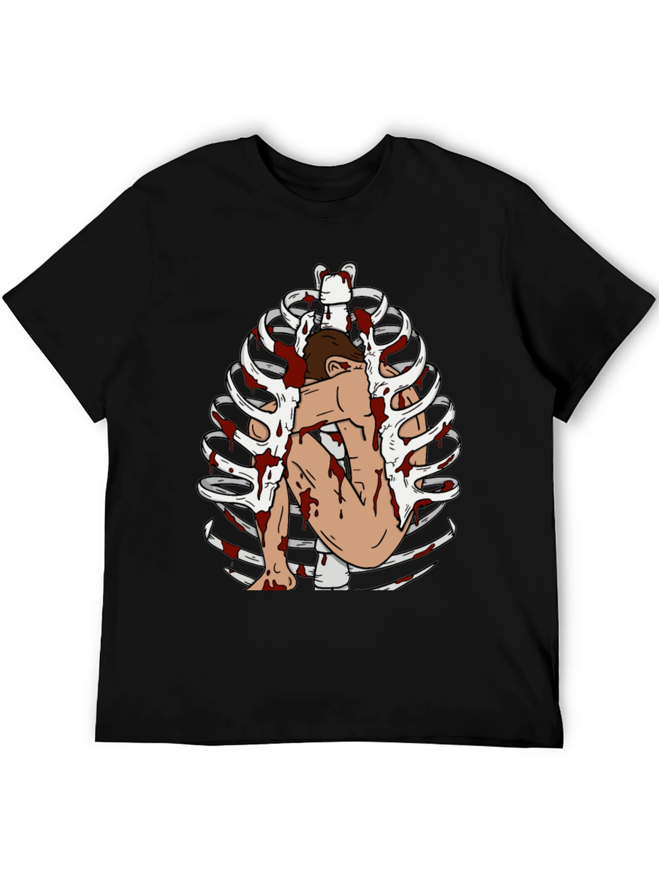 Bloody Rib Cage Graphic Tee - Edgy Unique Design