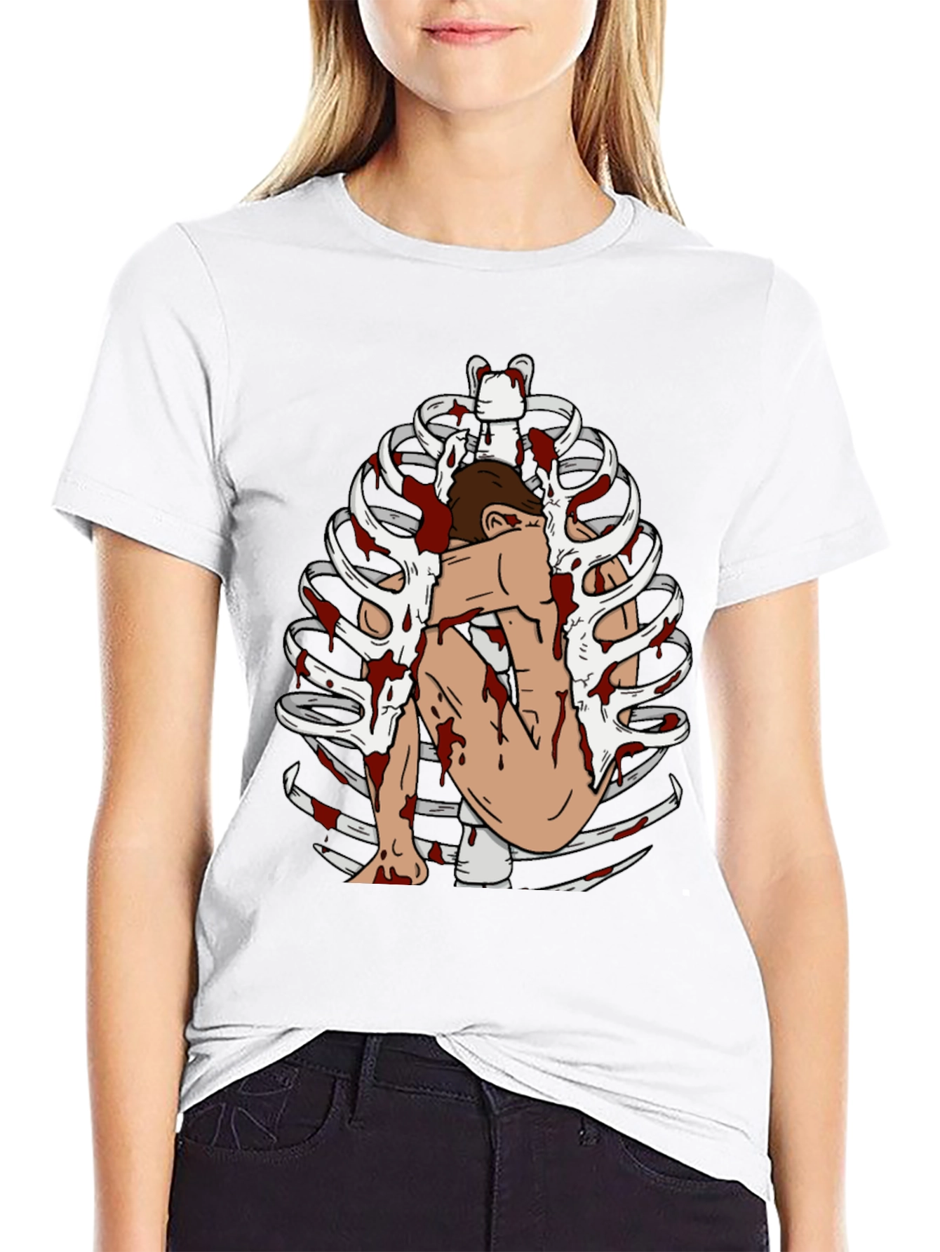 Bloody Rib Cage Graphic Tee - Edgy Unique Design