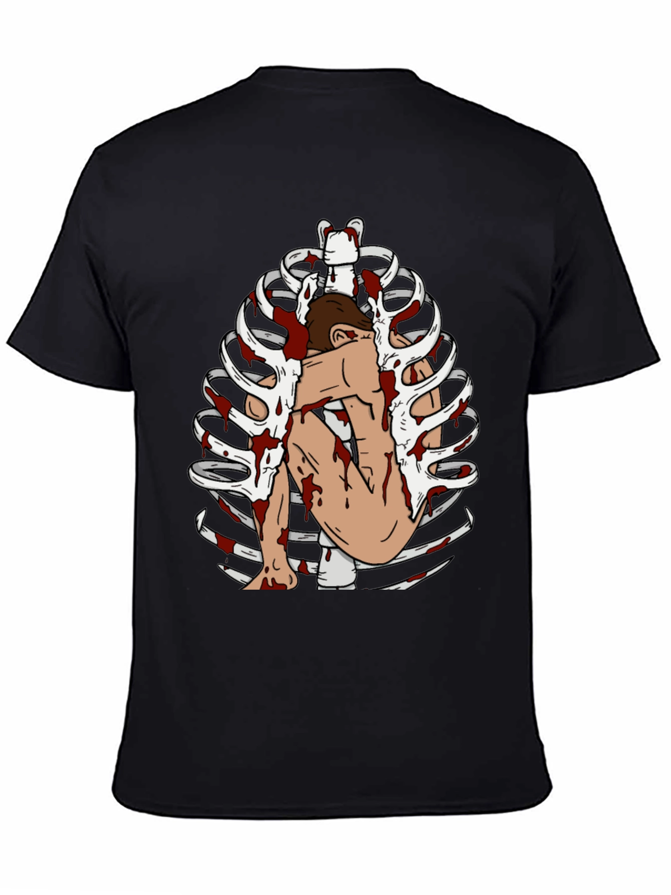 Bloody Rib Cage Graphic Tee - Edgy Unique Design