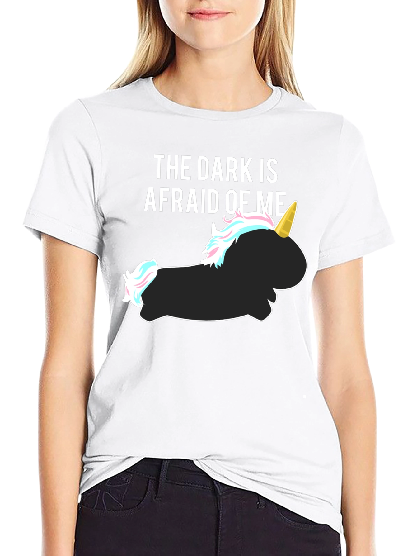 The Dark Is Afraid of Me Funny Unicorn T-Shirt