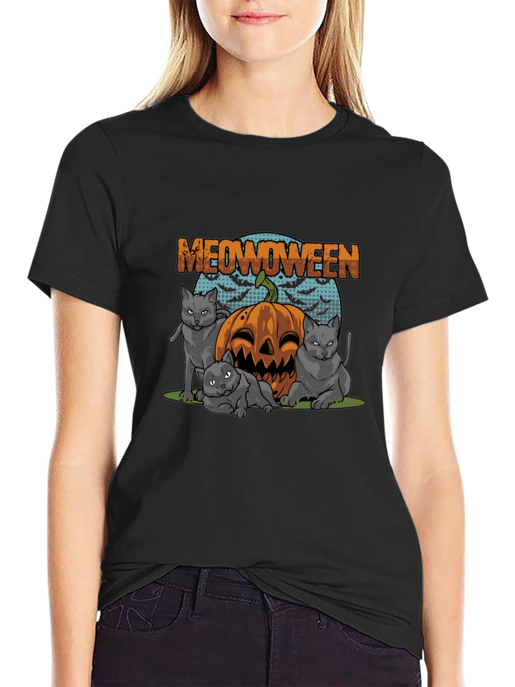 Meowoween Cats Pumpkin Graphic T-Shirt
