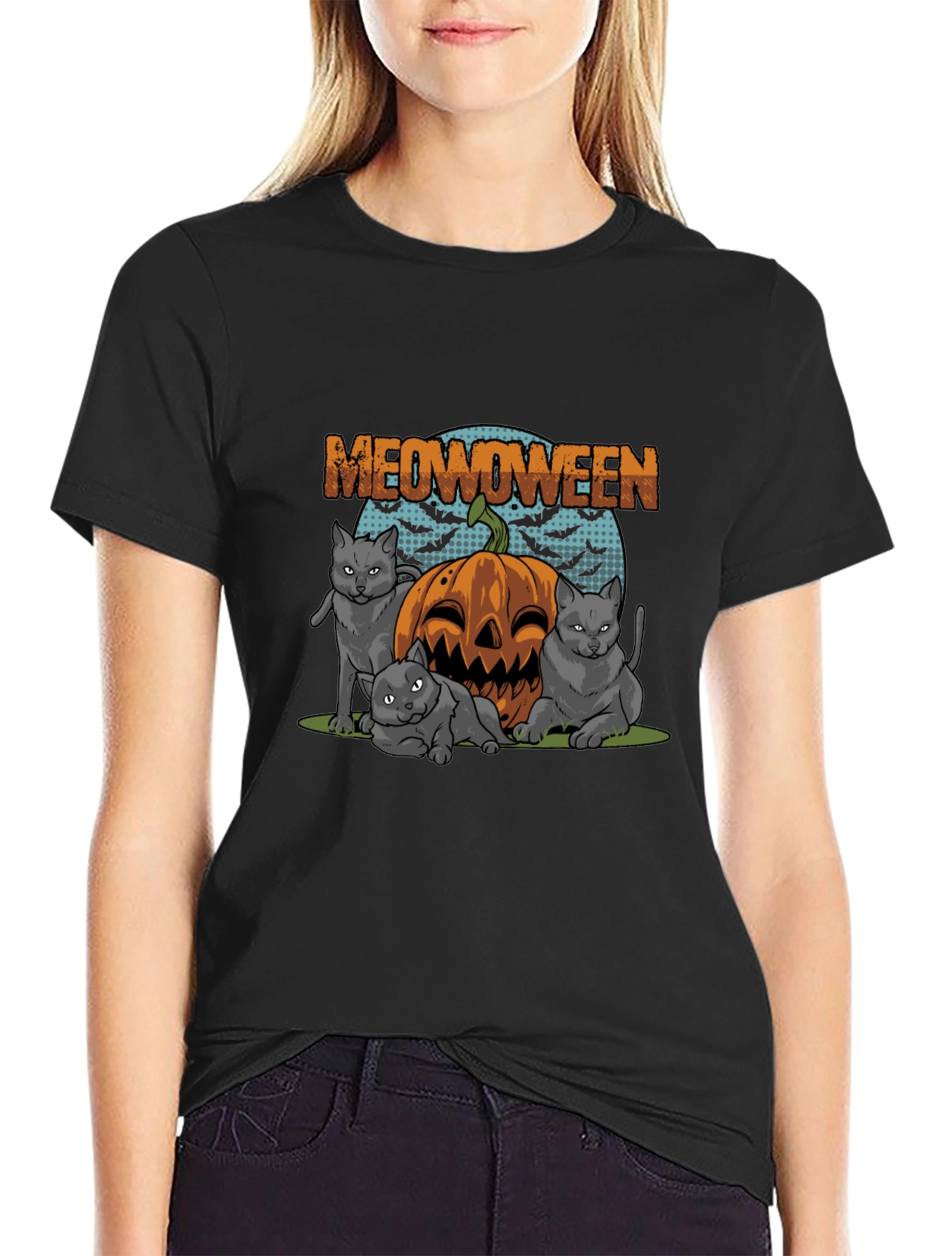 Meowoween Cats Pumpkin Graphic T-Shirt