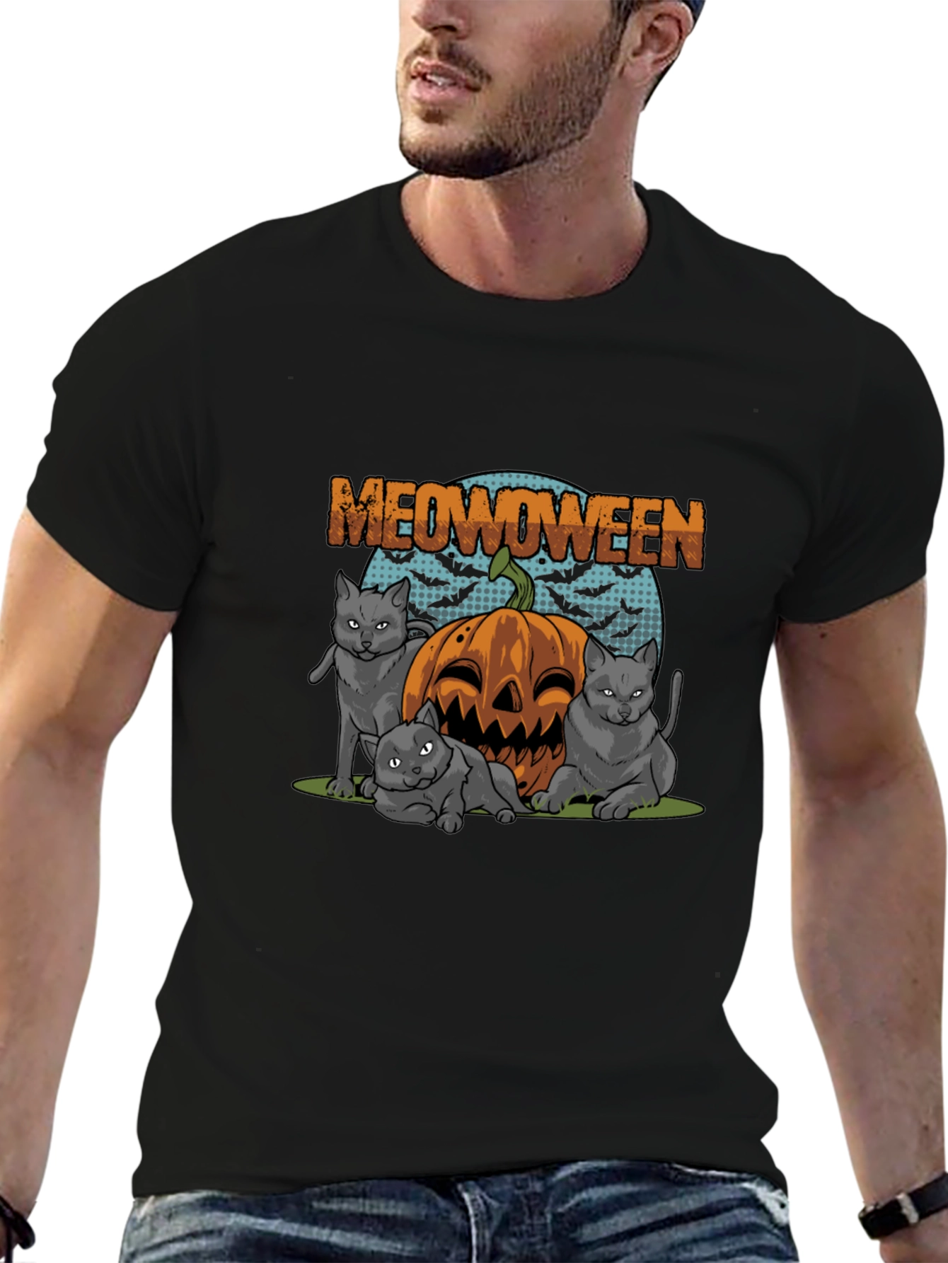 Meowoween Cats Pumpkin Graphic T-Shirt