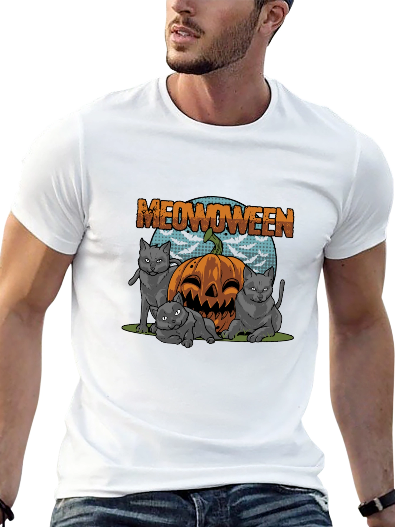 Meowoween Cats Pumpkin Graphic T-Shirt