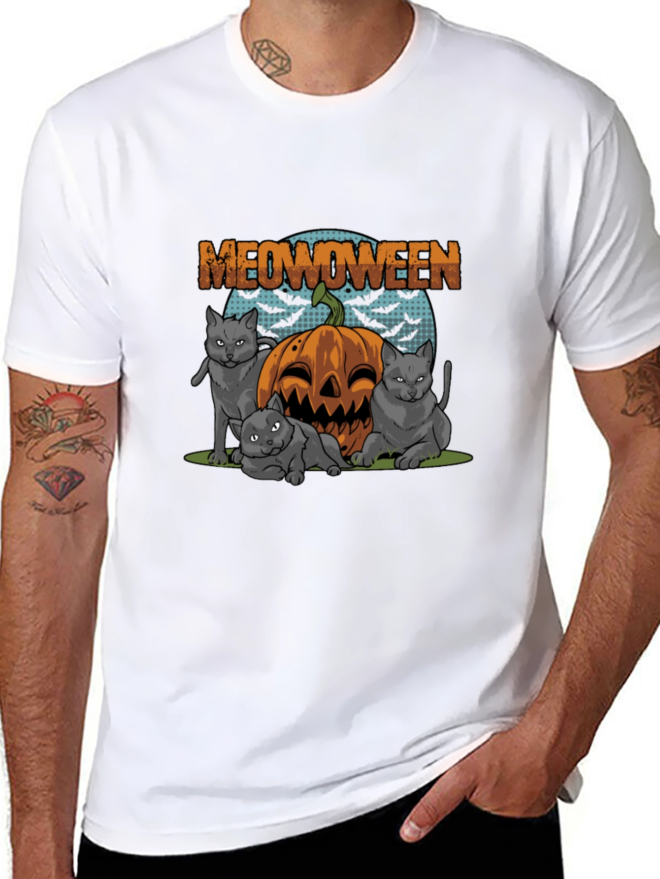 Meowoween Cats Pumpkin Graphic T-Shirt