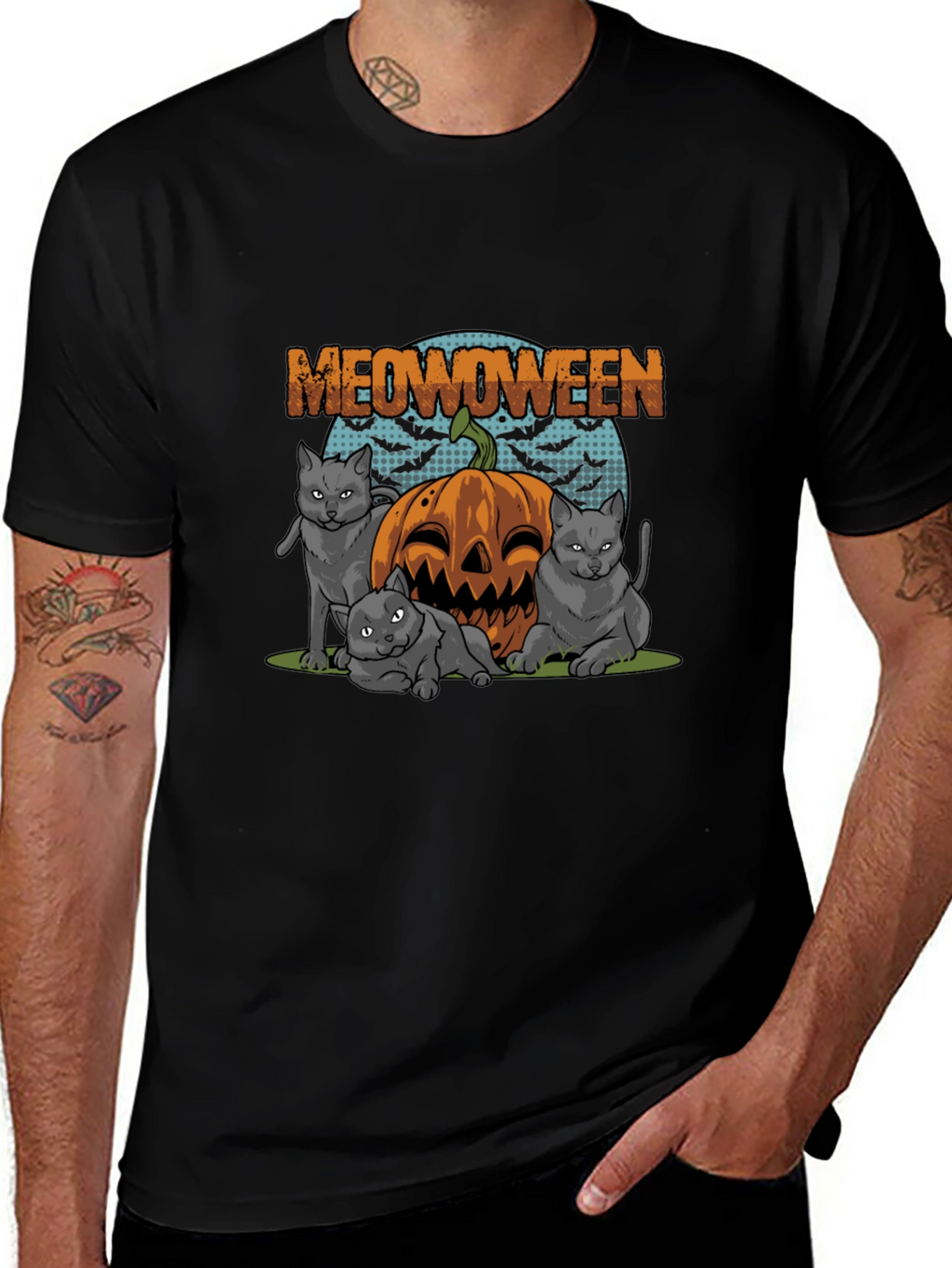 Meowoween Cats Pumpkin Graphic T-Shirt