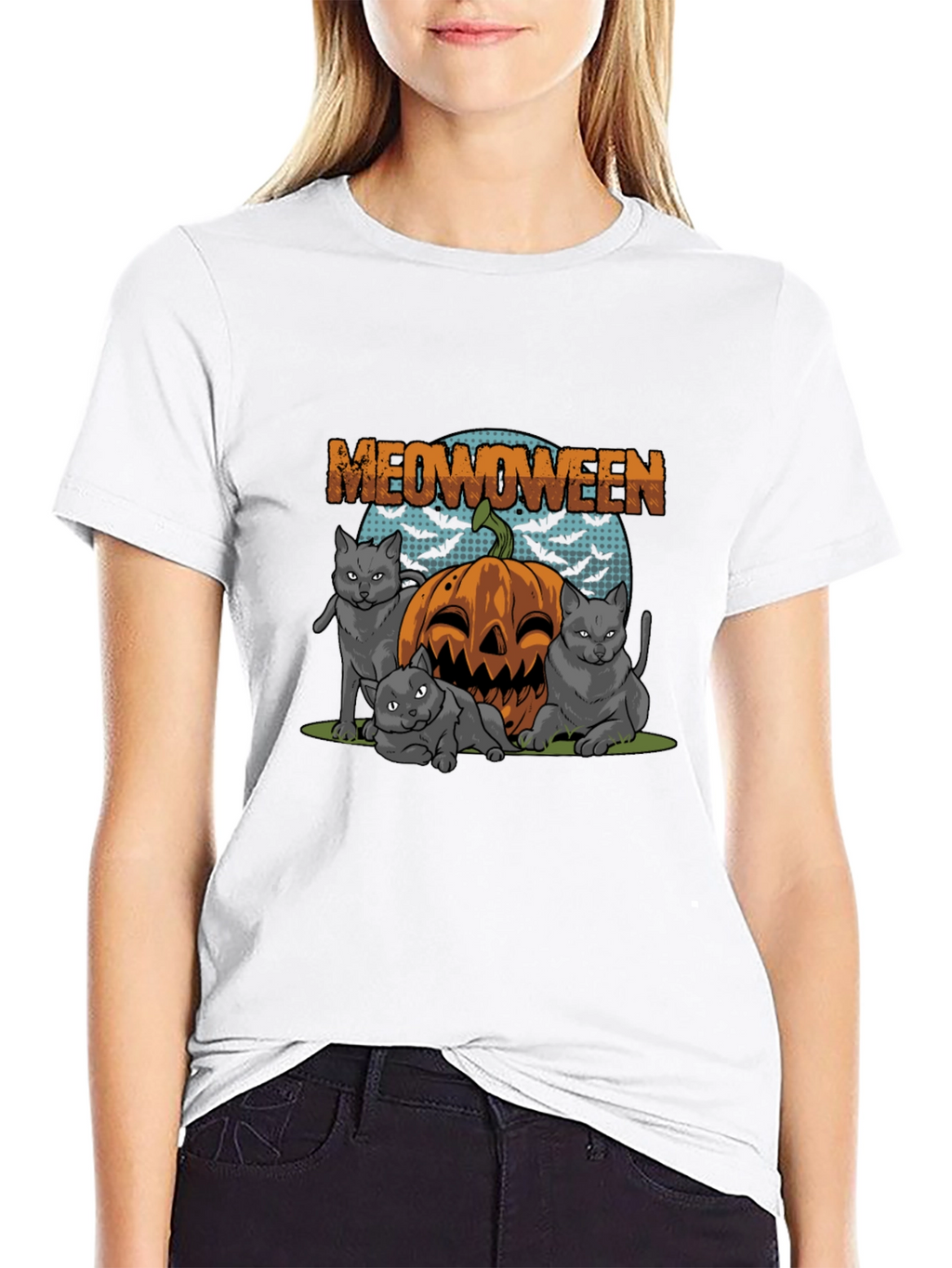 Meowoween Cats Pumpkin Graphic T-Shirt