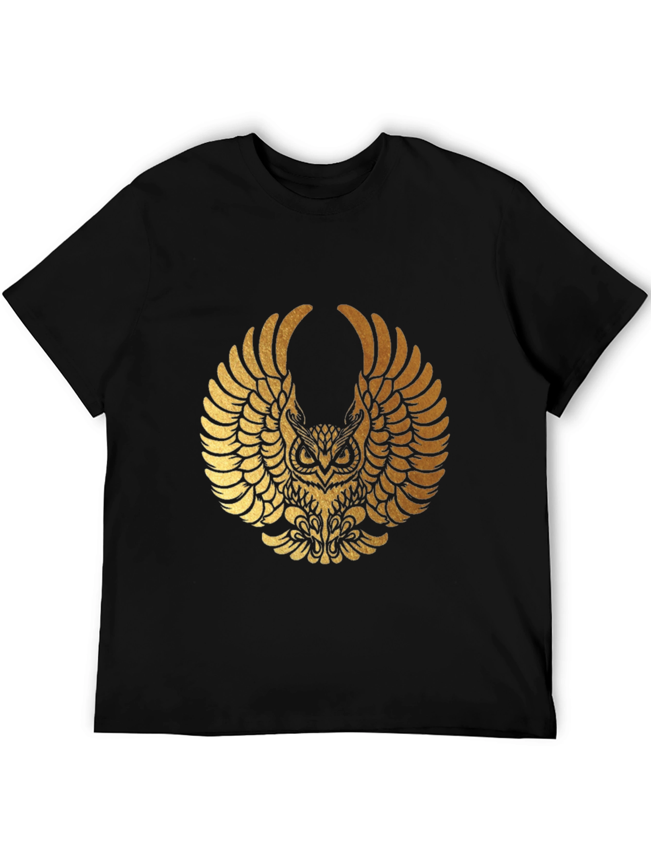 Mens Black T-shirt with Gold Owl Graphic
