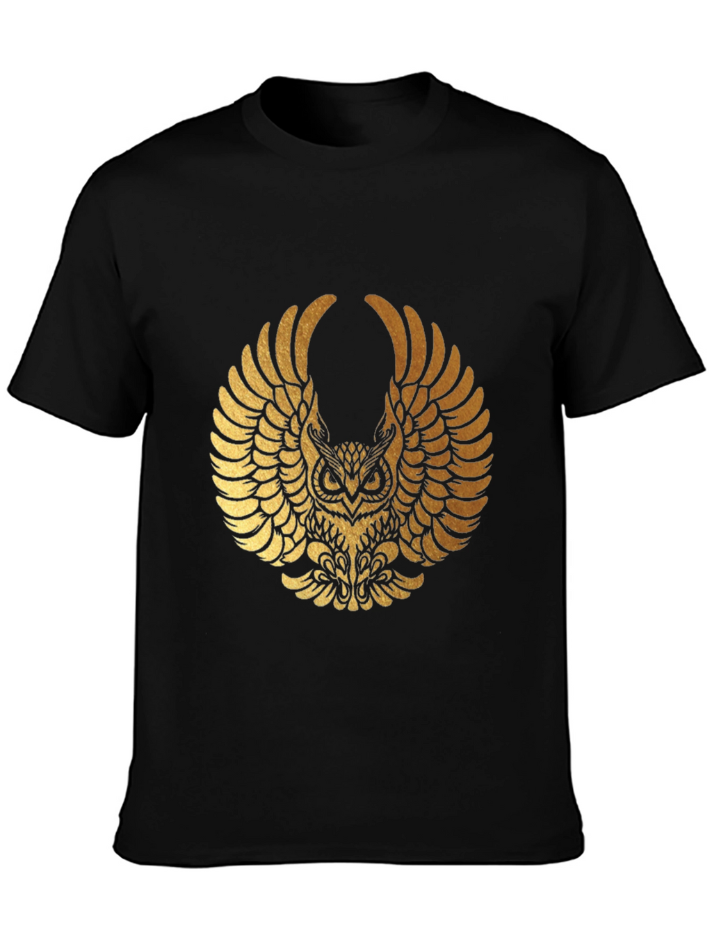 Mens Black T-shirt with Gold Owl Graphic
