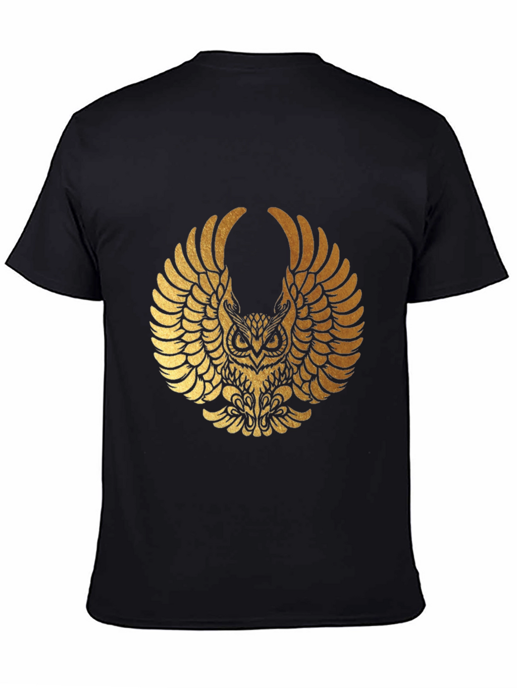 Mens Black T-shirt with Gold Owl Graphic