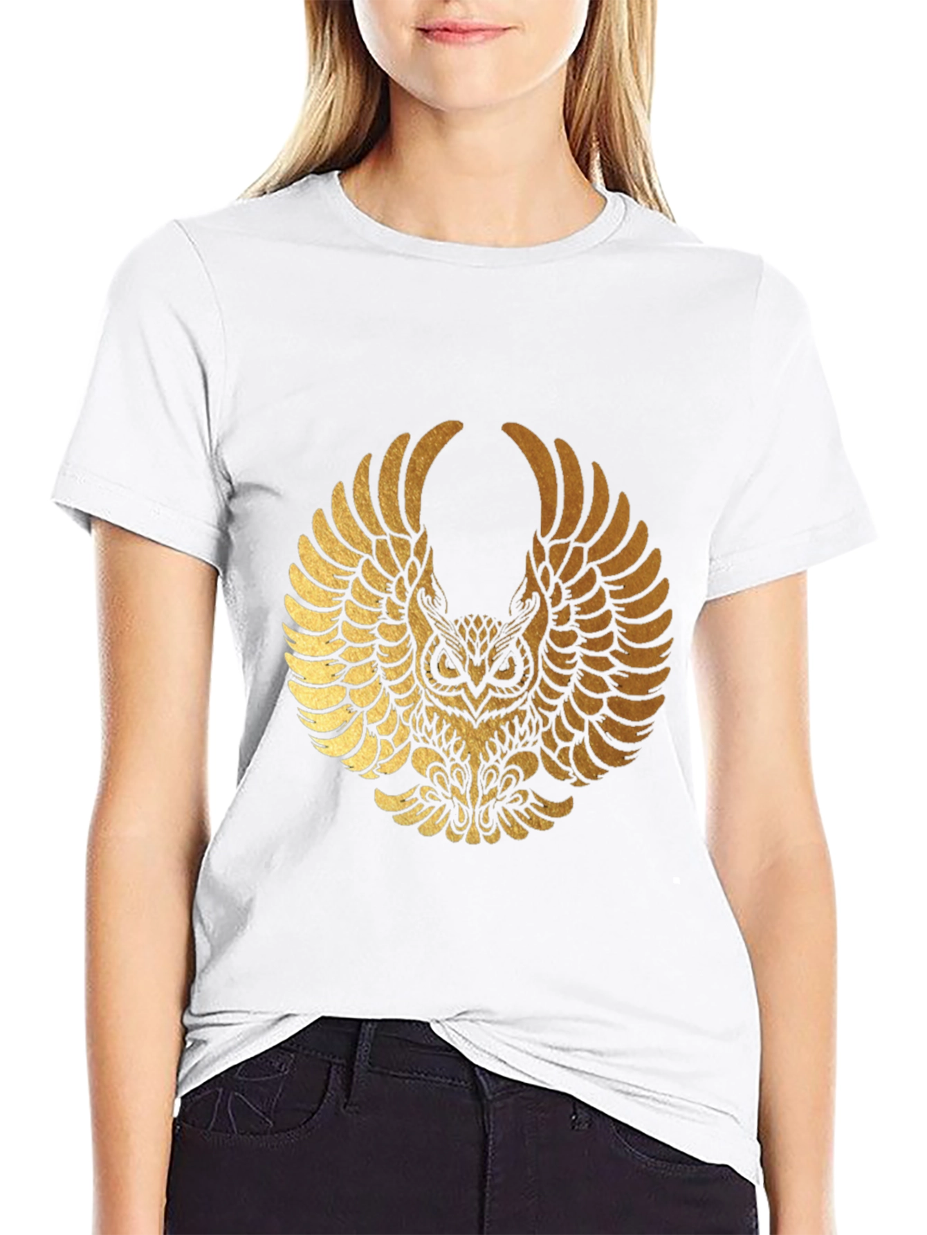 Mens Black T-shirt with Gold Owl Graphic