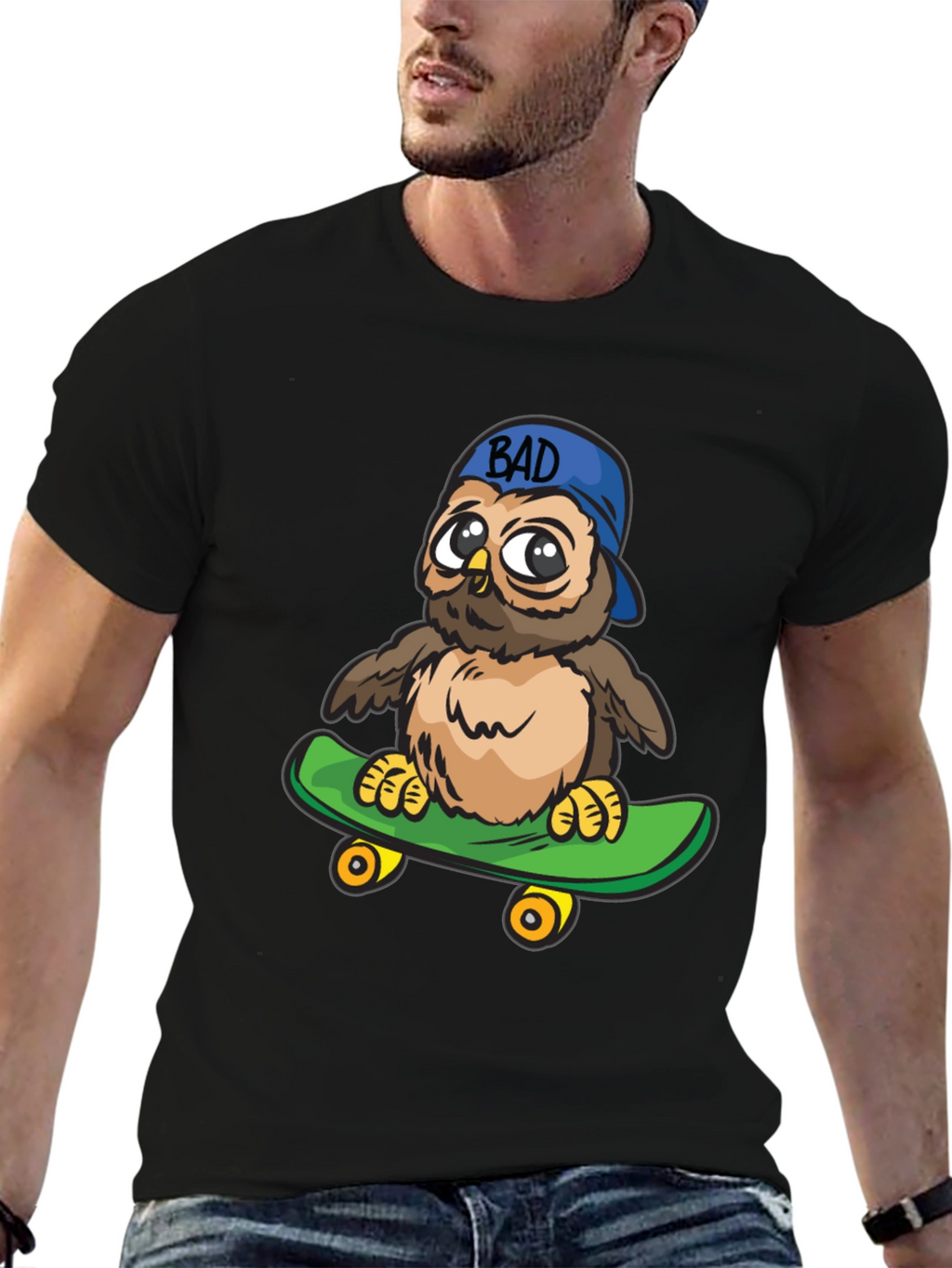 Cool Owl on Skateboard Graphic Tee