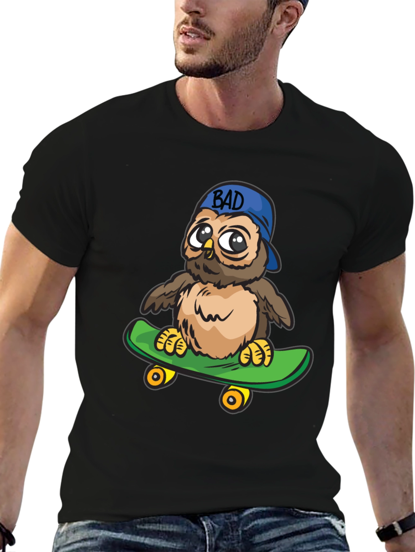 Cool Owl on Skateboard Graphic Tee