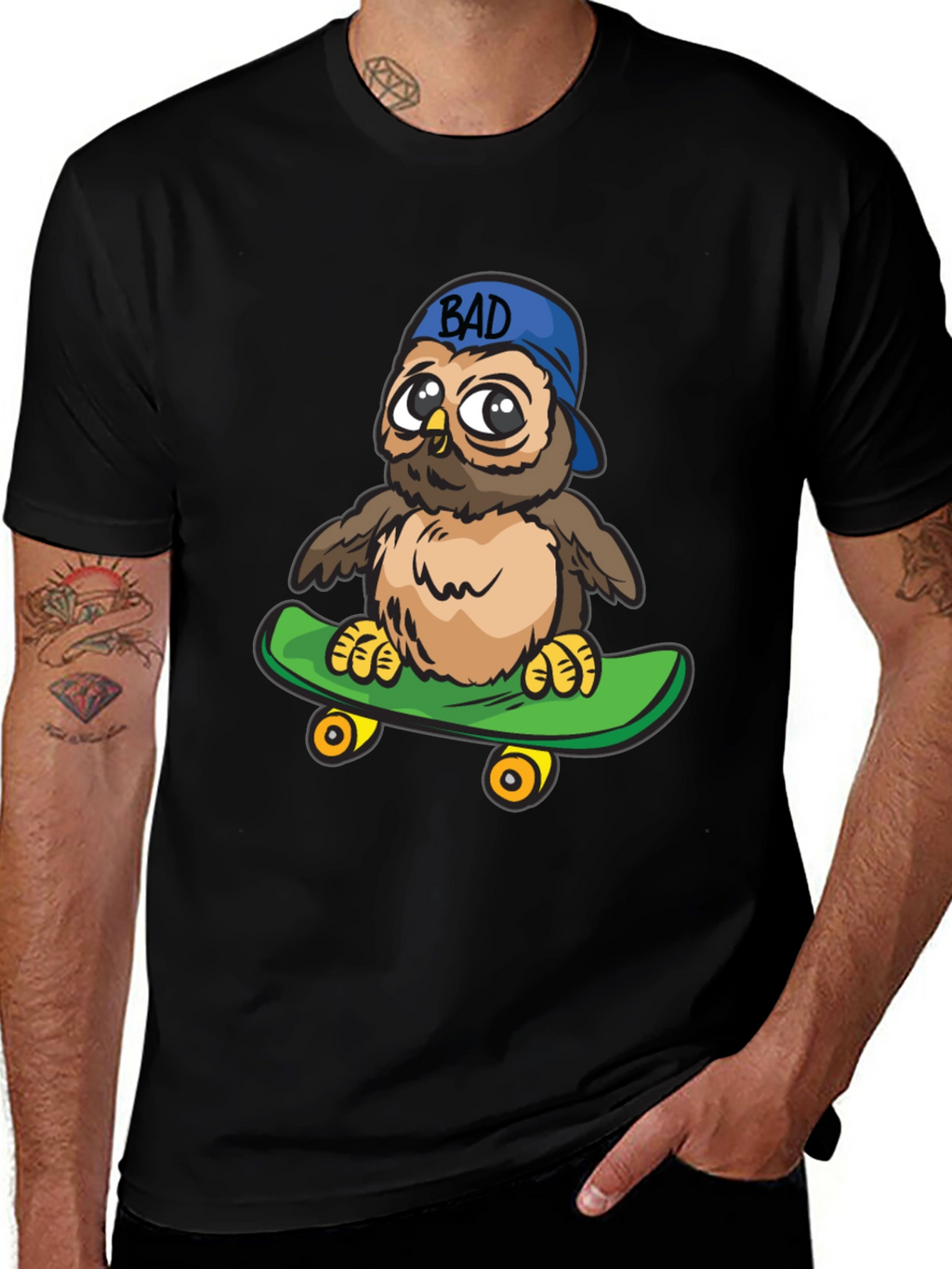 Cool Owl on Skateboard Graphic Tee