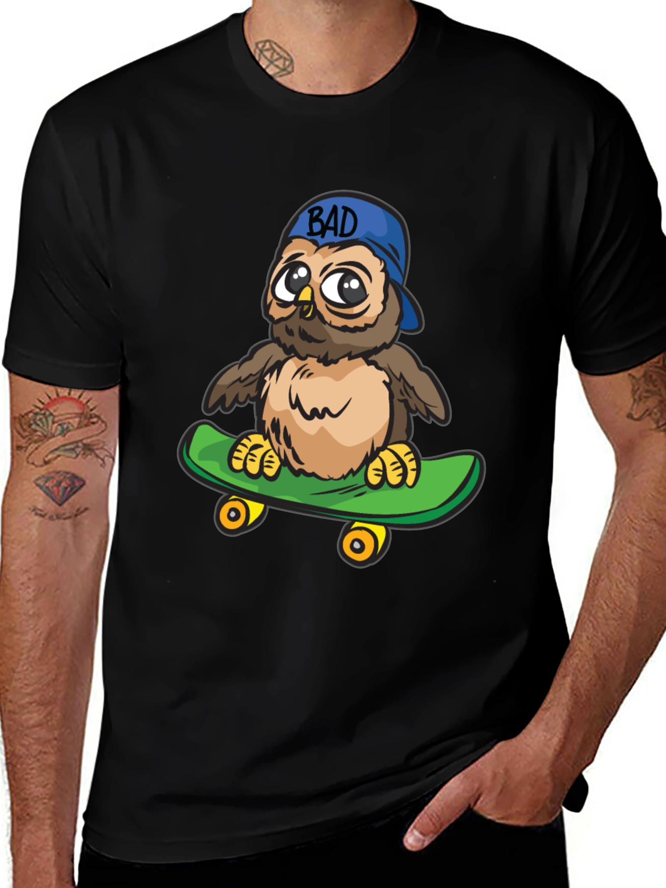 Cool Owl on Skateboard Graphic Tee