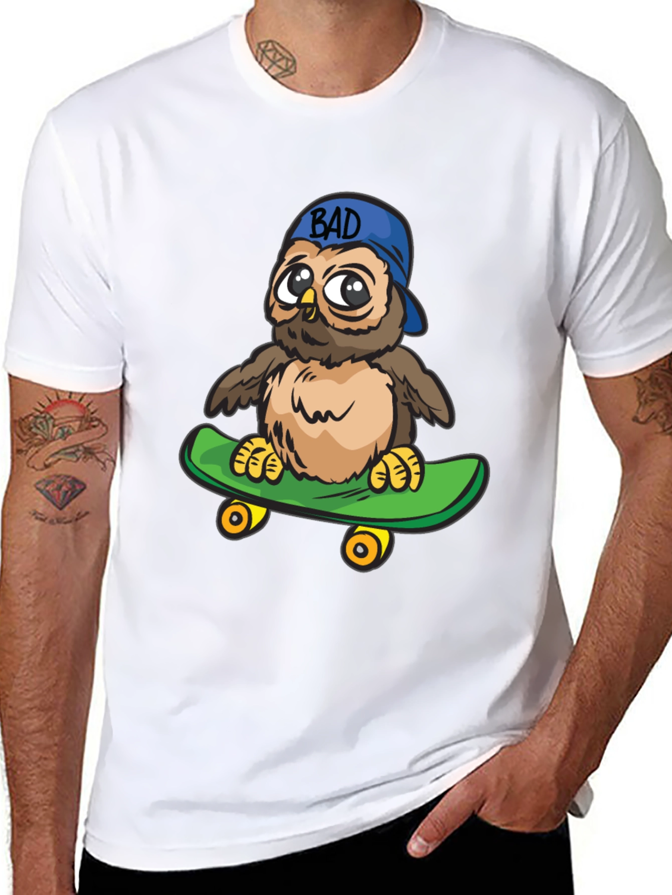 Cool Owl on Skateboard Graphic Tee