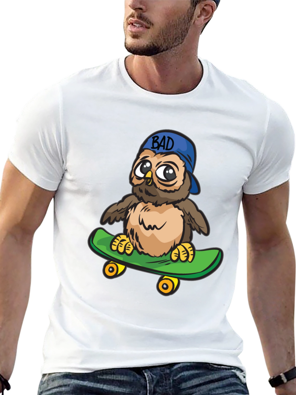 Cool Owl on Skateboard Graphic Tee