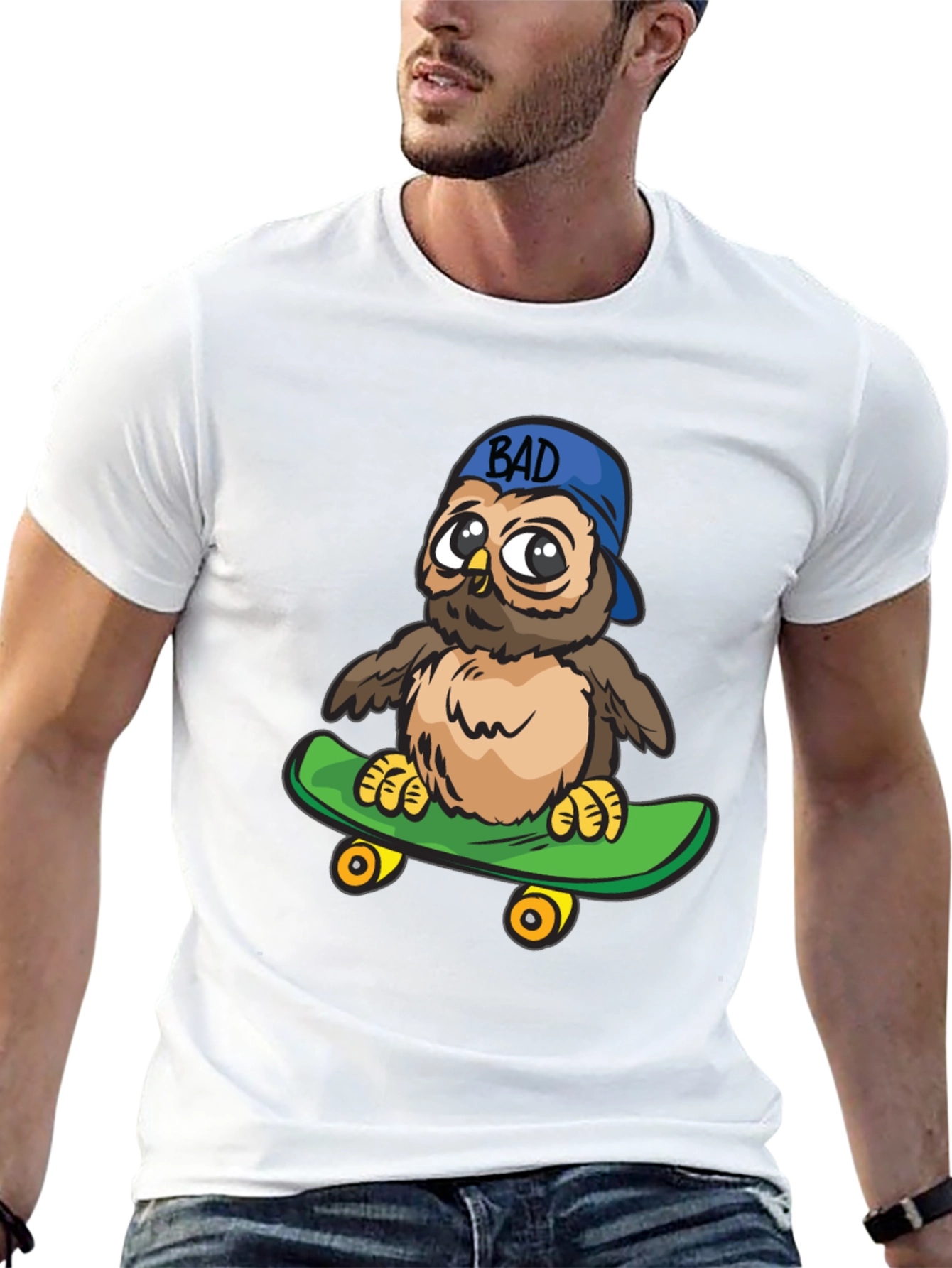 Cool Owl on Skateboard Graphic Tee