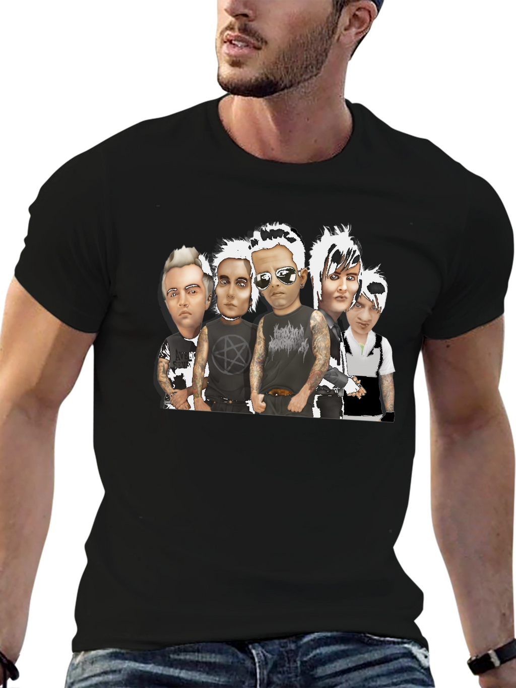 Black T-Shirt with Band Graphic