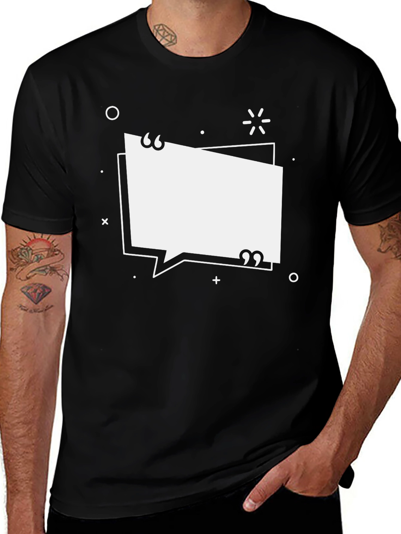 Black Graphic Tee with Quote Bubble Design