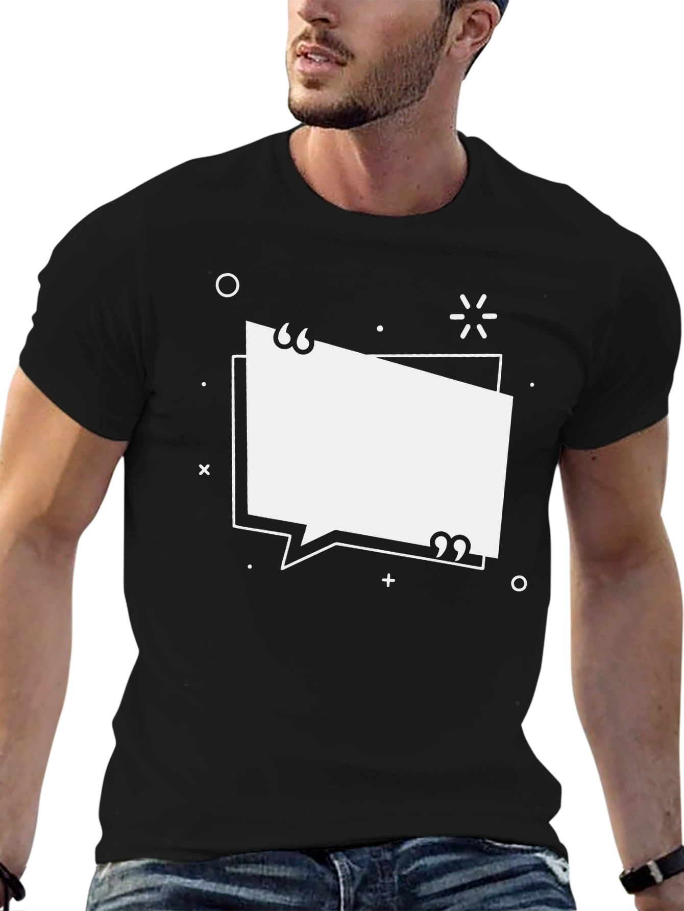 Black Graphic Tee with Quote Bubble Design