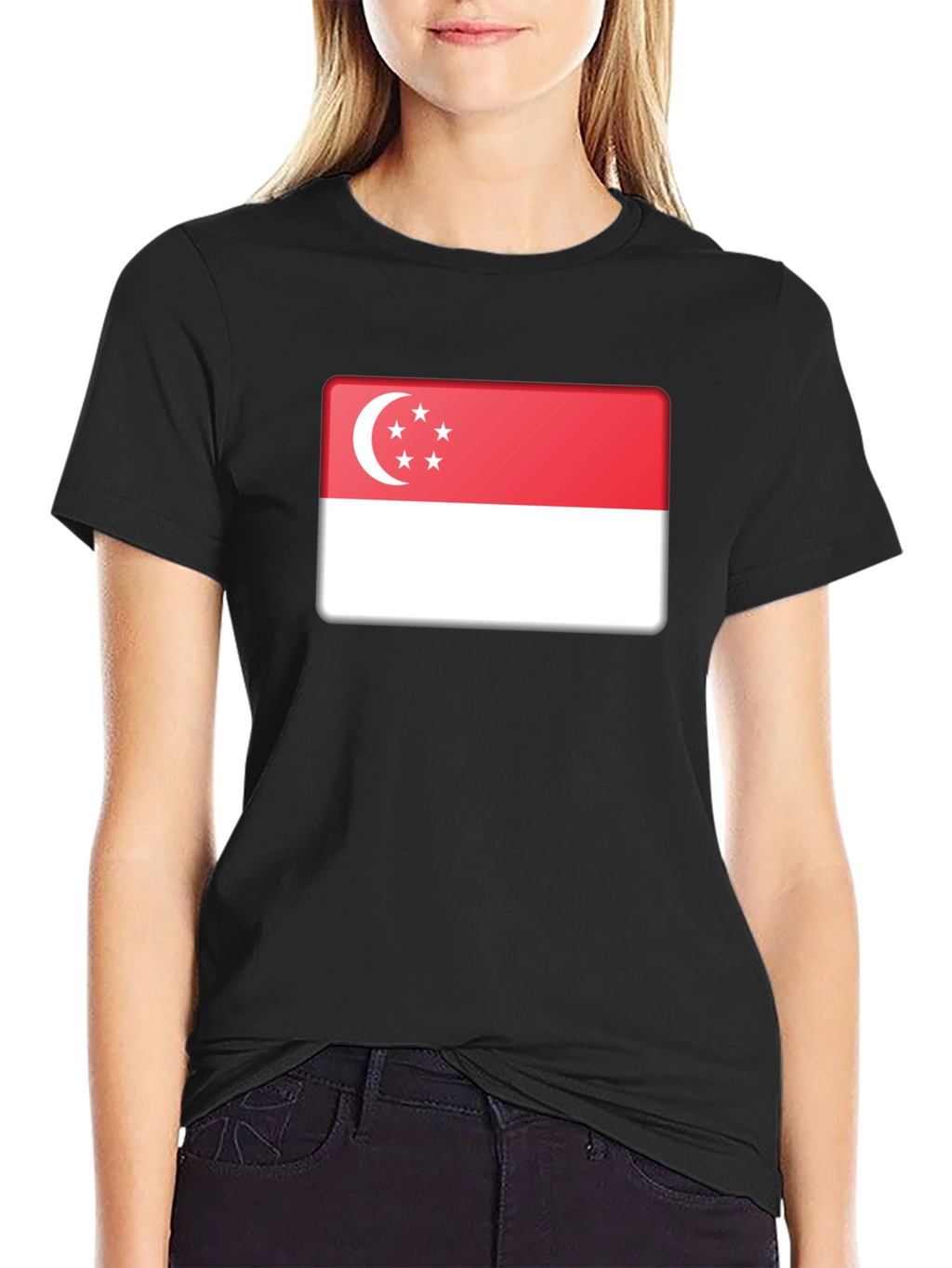 Singapore Flag T-Shirt - Black Cotton Tee