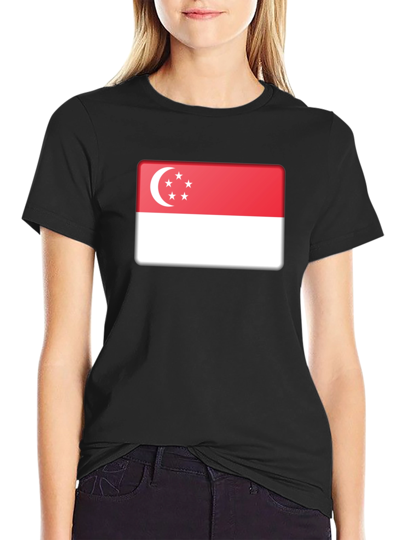 Singapore Flag T-Shirt - Black Cotton Tee