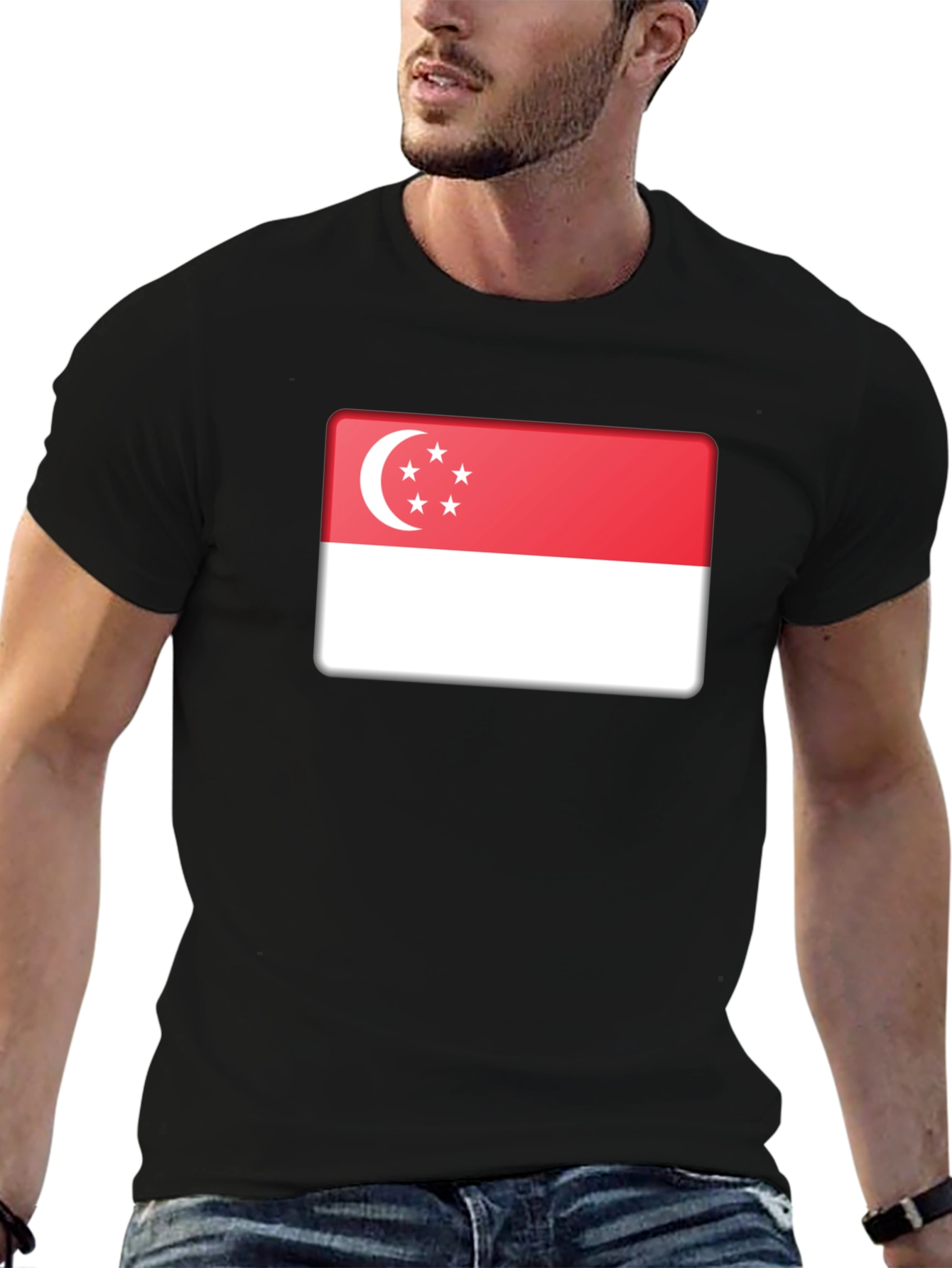 Singapore Flag T-Shirt - Black Cotton Tee