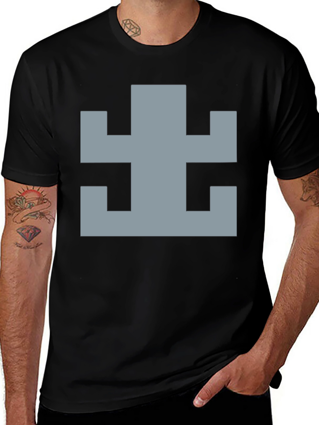 Geometric Pattern Black Cotton T-Shirt