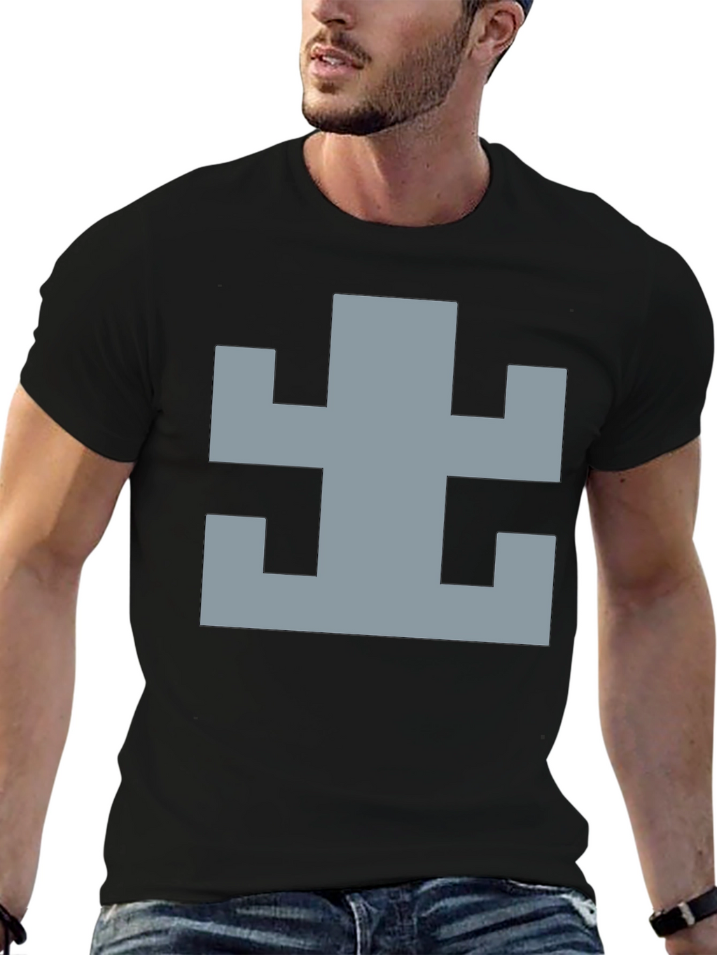 Geometric Pattern Black Cotton T-Shirt