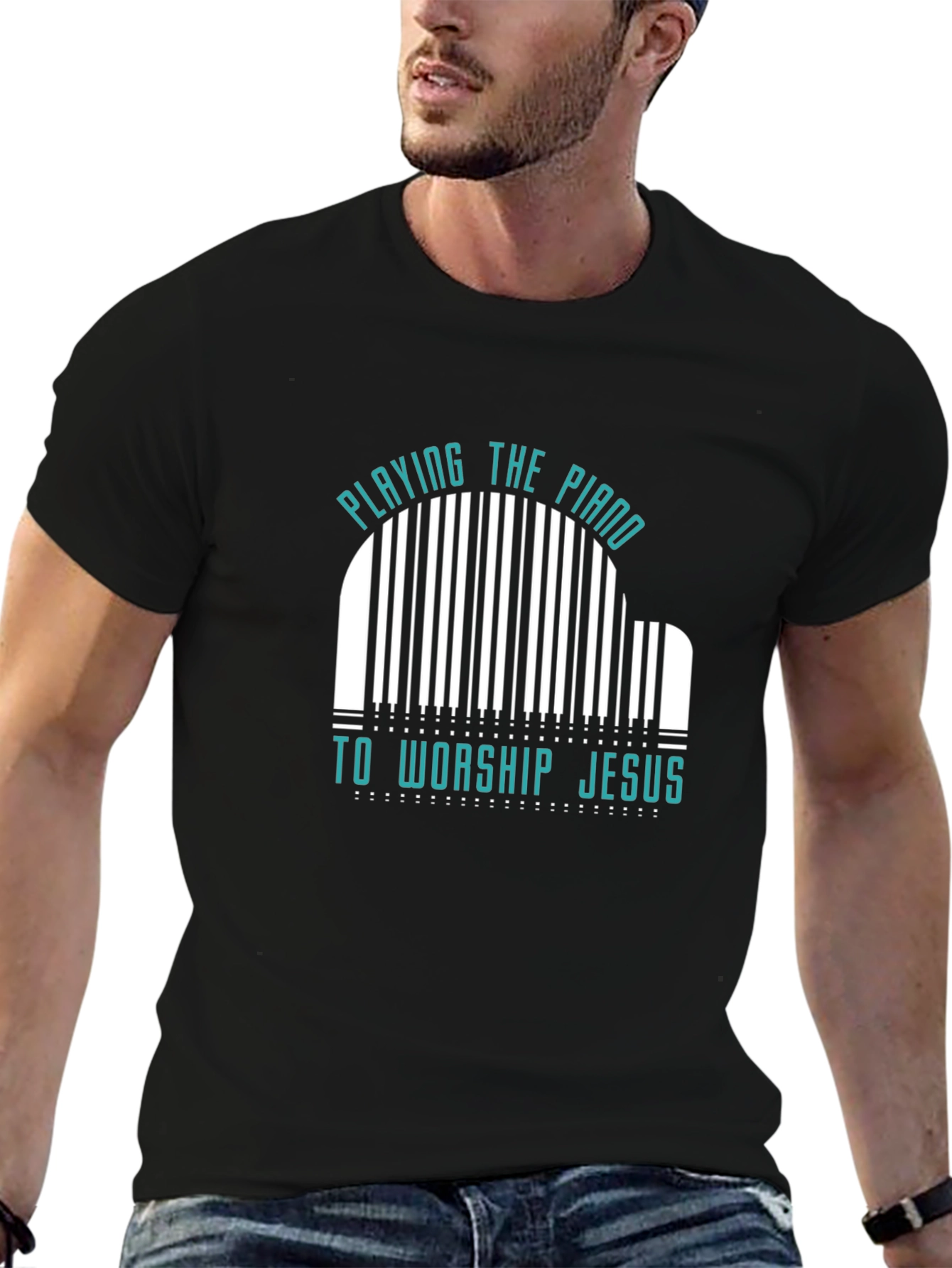 Piano Worship Graphic Tee - Black Cotton T-Shirt
