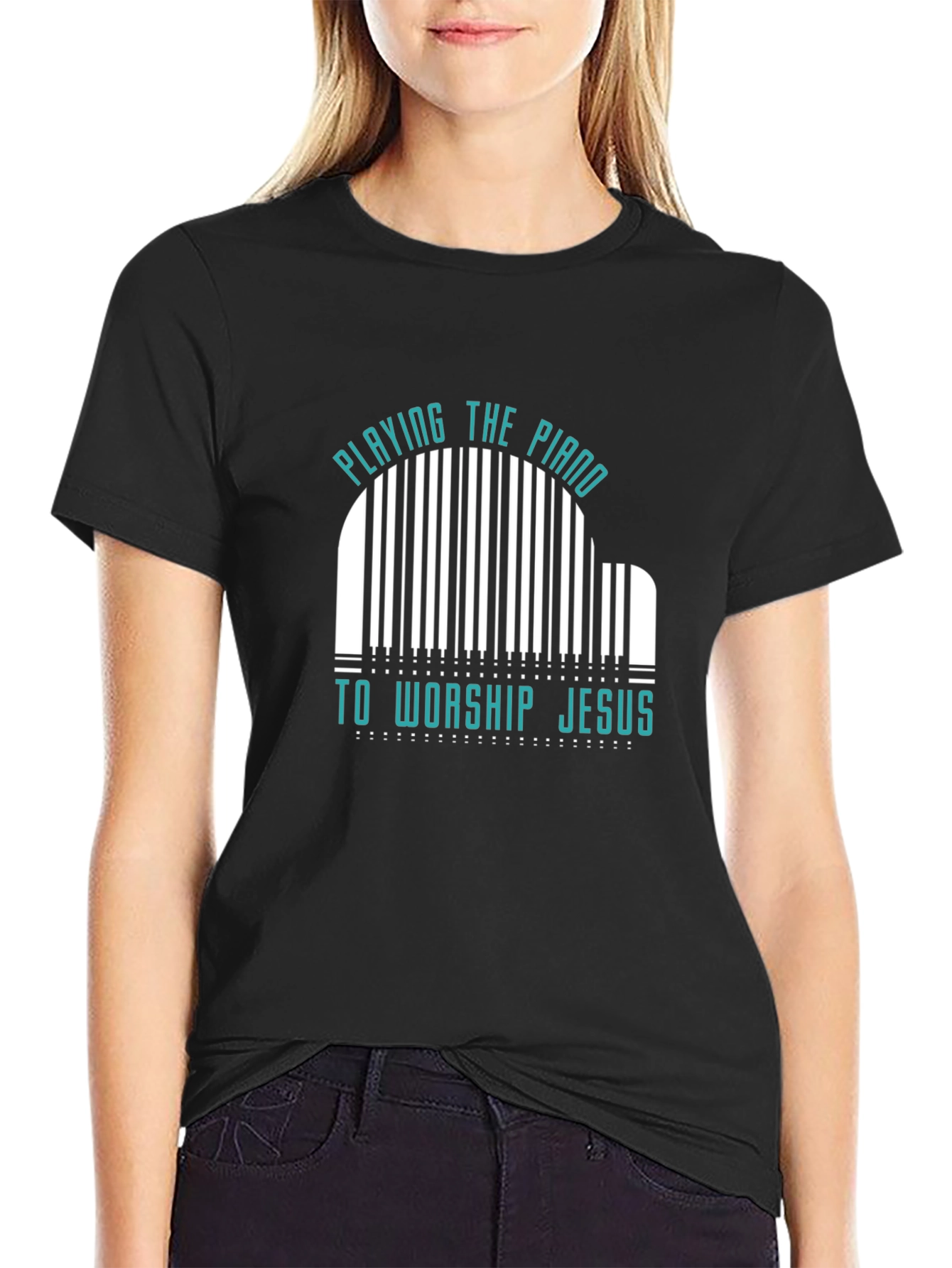 Piano Worship Graphic Tee - Black Cotton T-Shirt