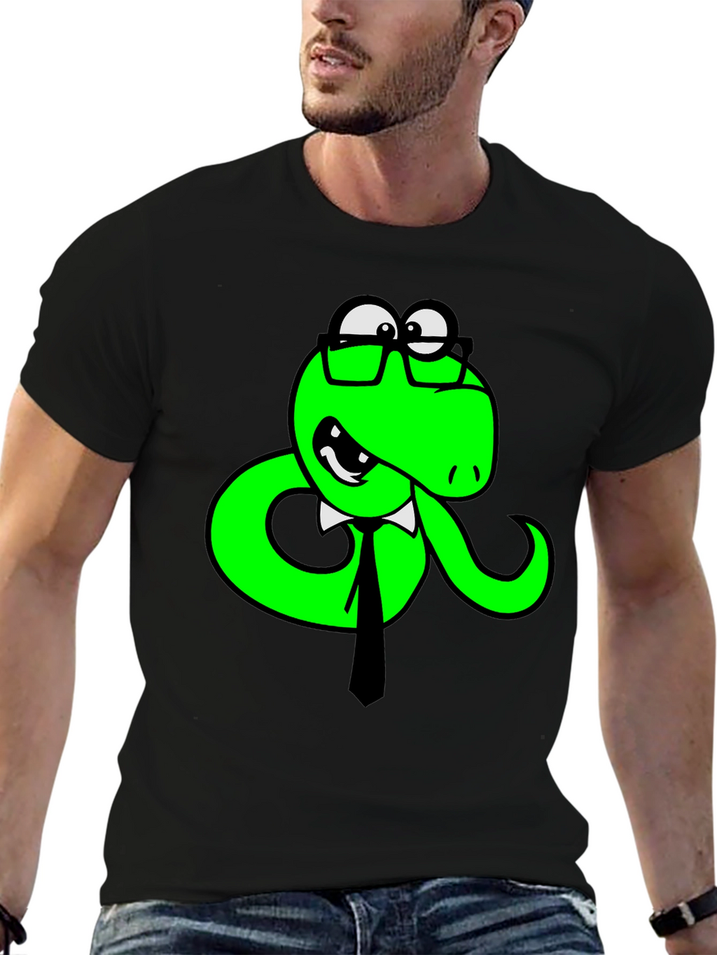 Funny Snake with Glasses Black T-Shirt