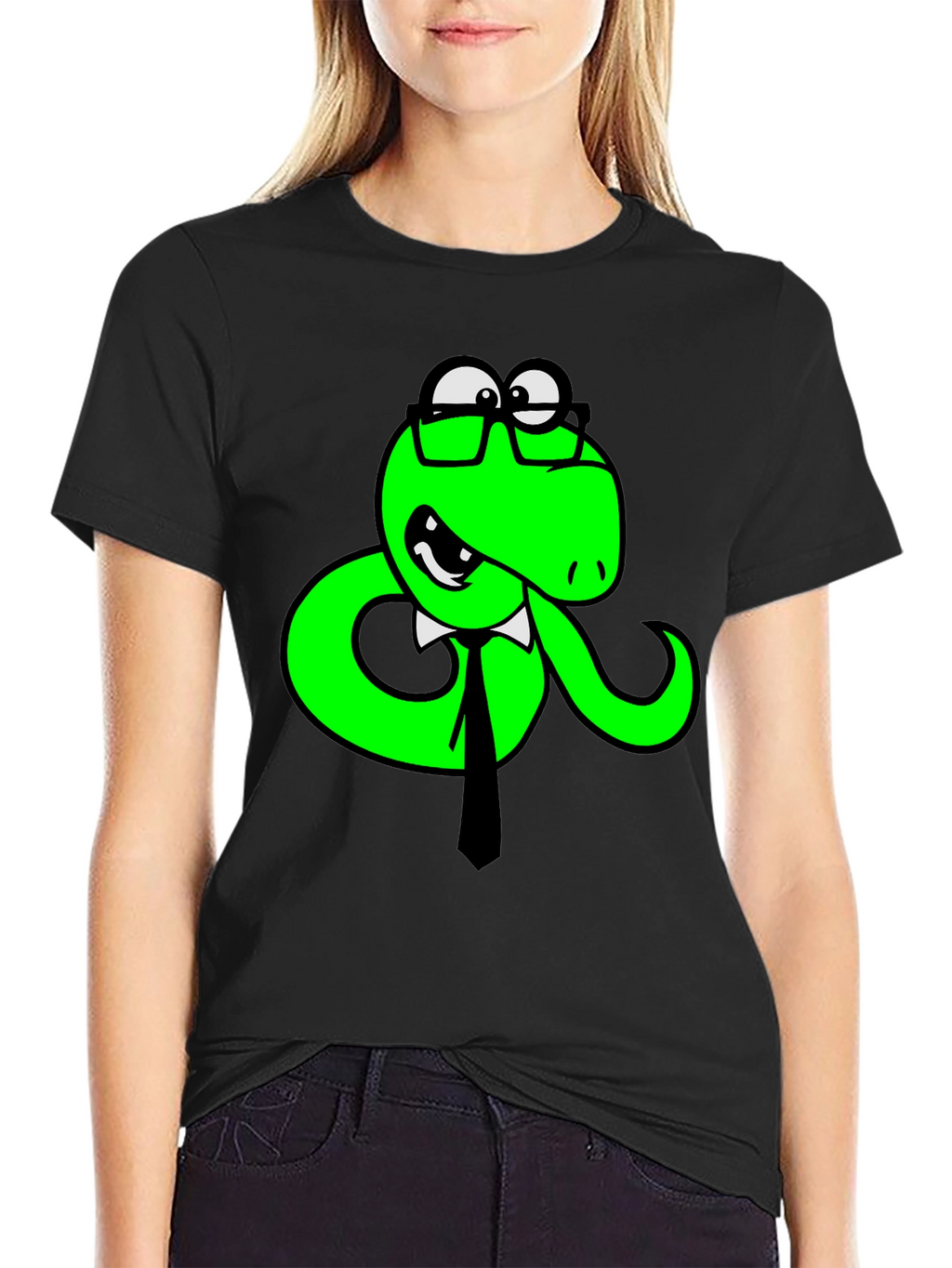Funny Snake with Glasses Black T-Shirt