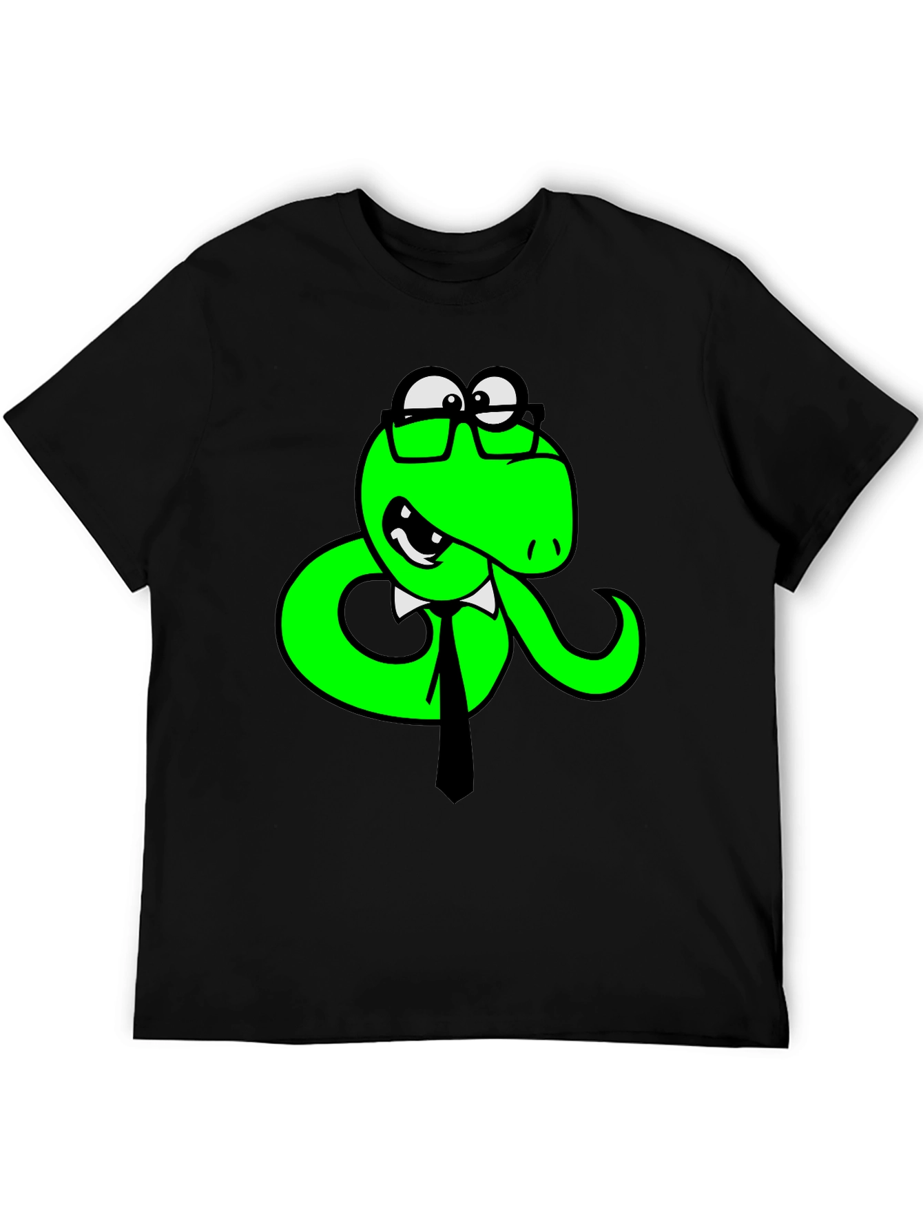 Funny Snake with Glasses Black T-Shirt