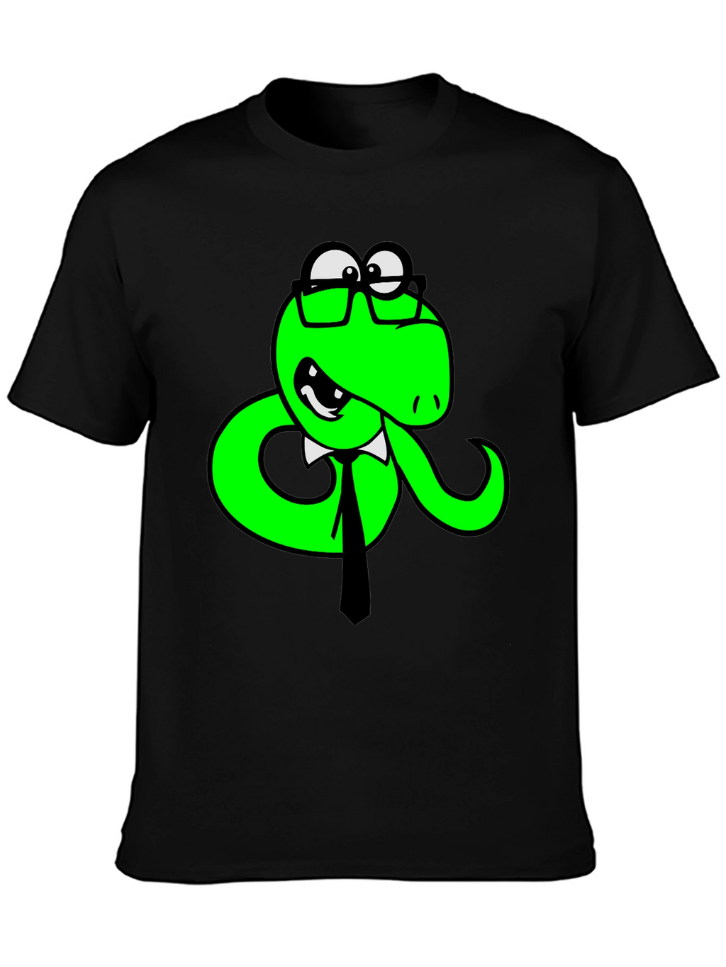 Funny Snake with Glasses Black T-Shirt