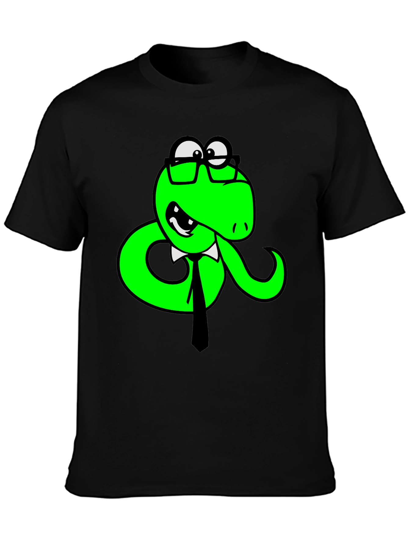 Funny Snake with Glasses Black T-Shirt