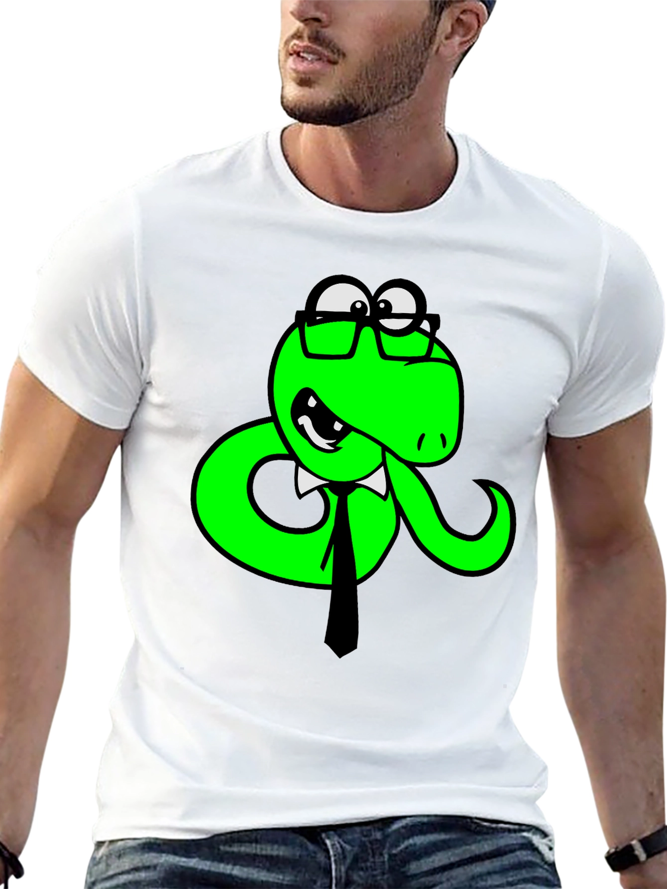 Funny Snake with Glasses Black T-Shirt