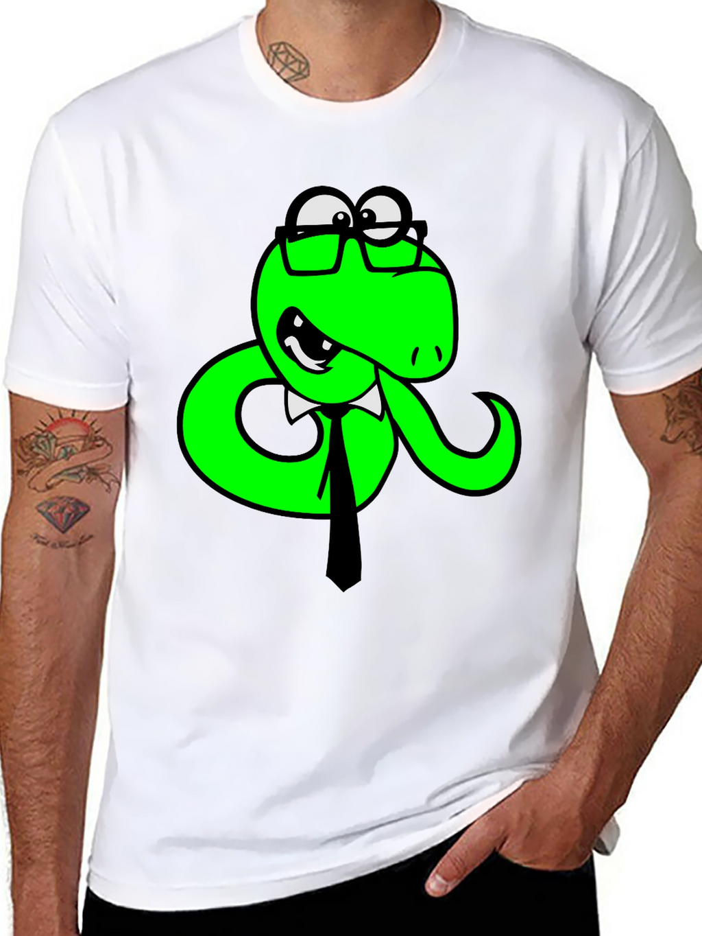 Funny Snake with Glasses Black T-Shirt