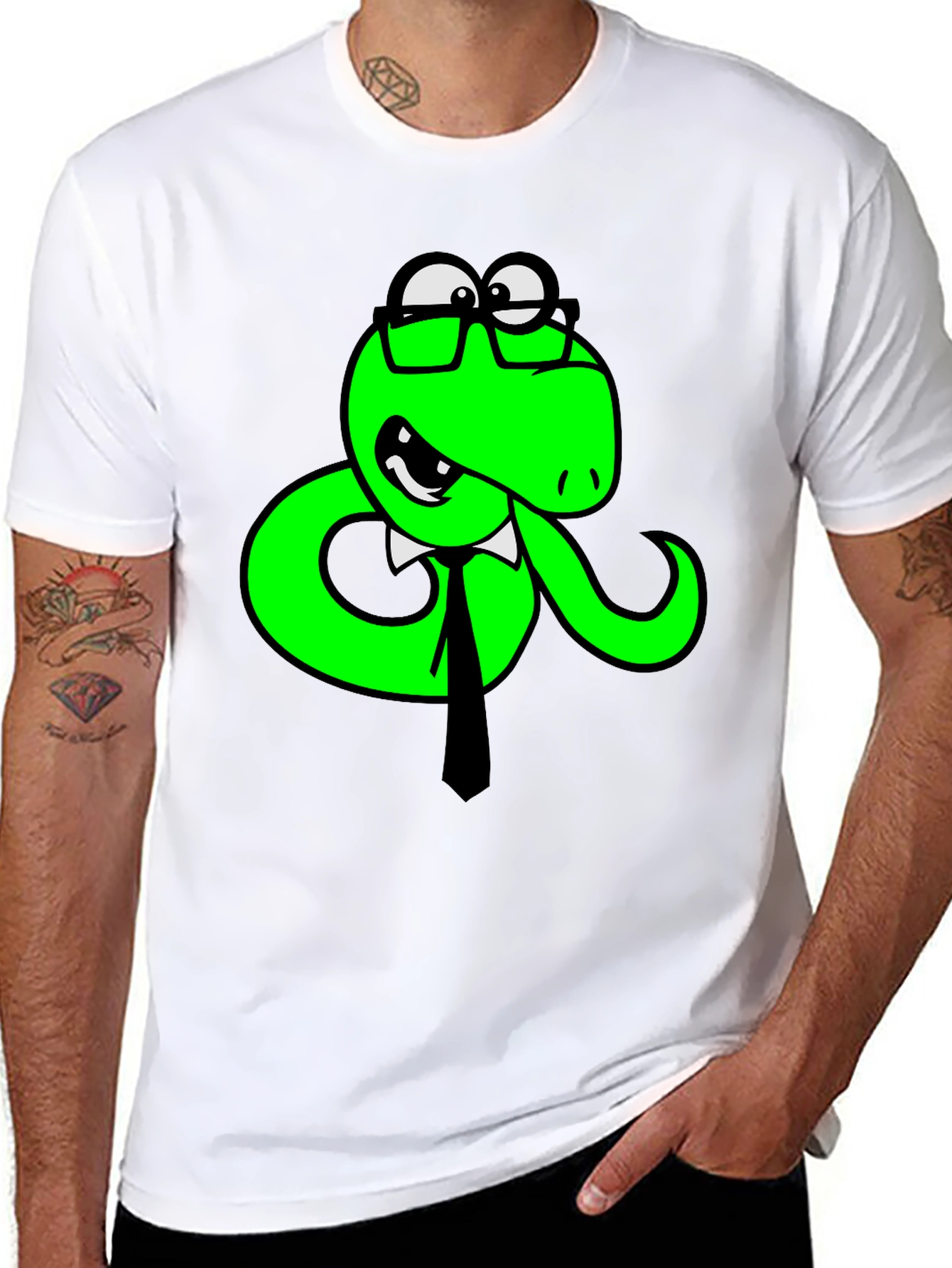 Funny Snake with Glasses Black T-Shirt