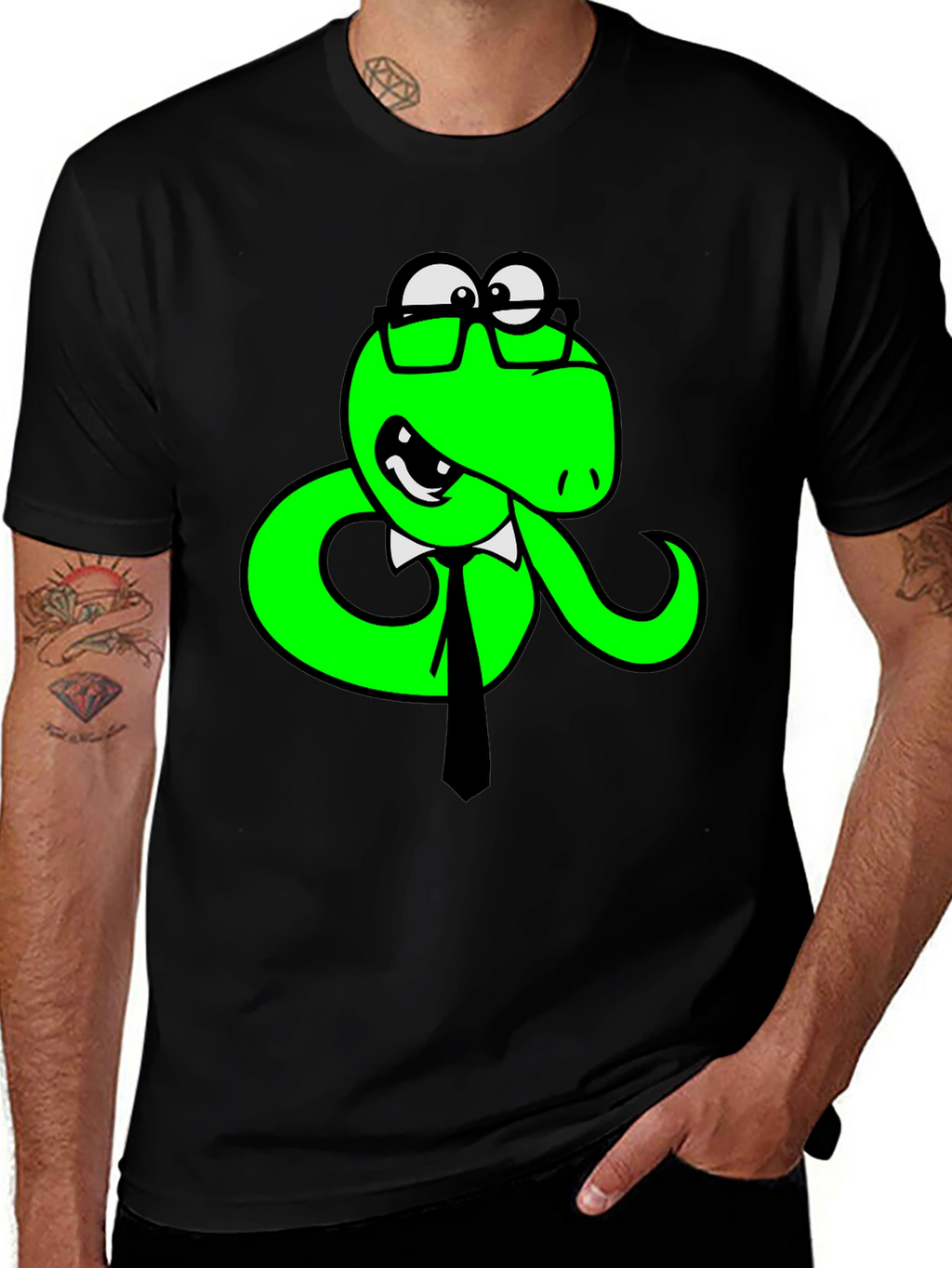 Funny Snake with Glasses Black T-Shirt