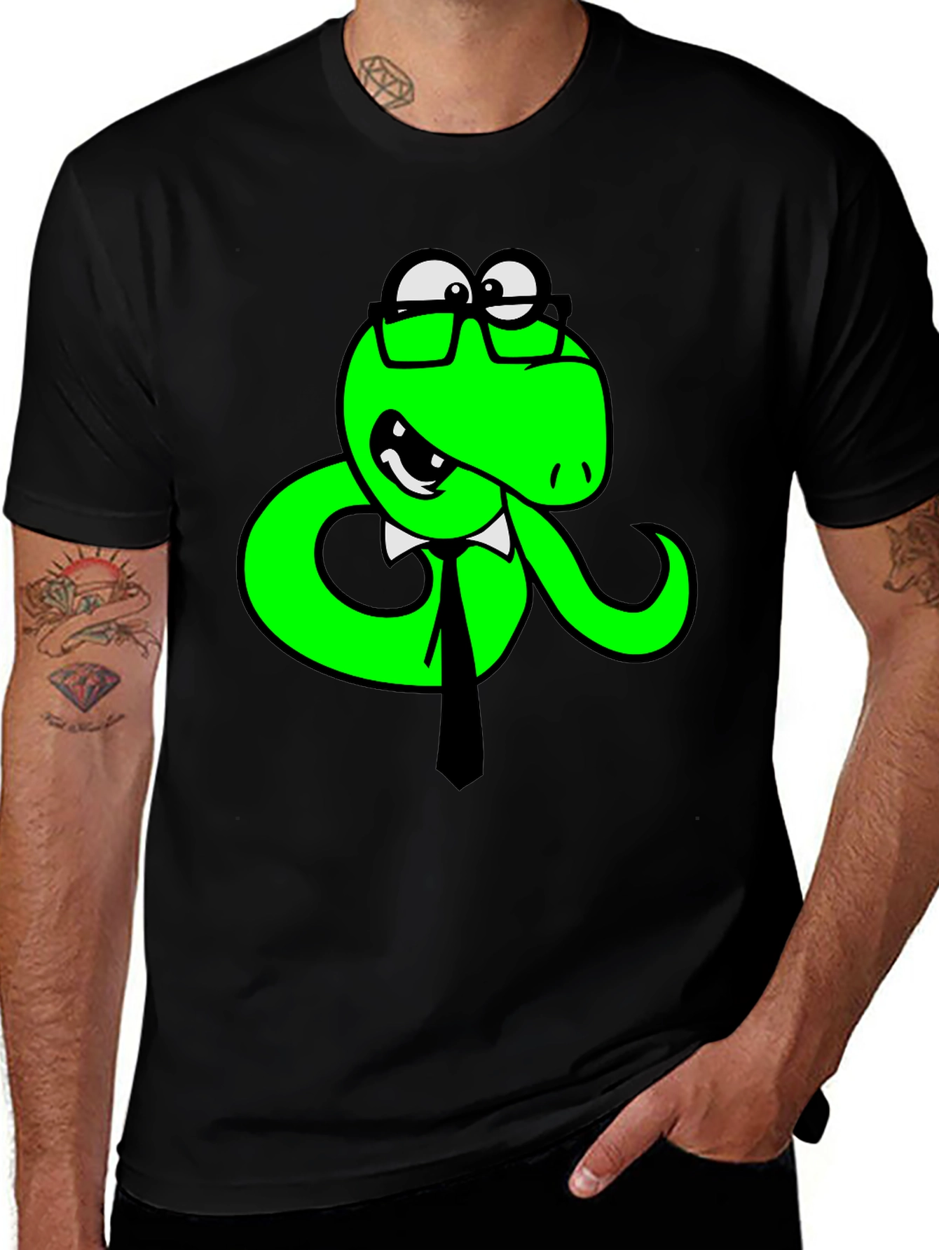 Funny Snake with Glasses Black T-Shirt