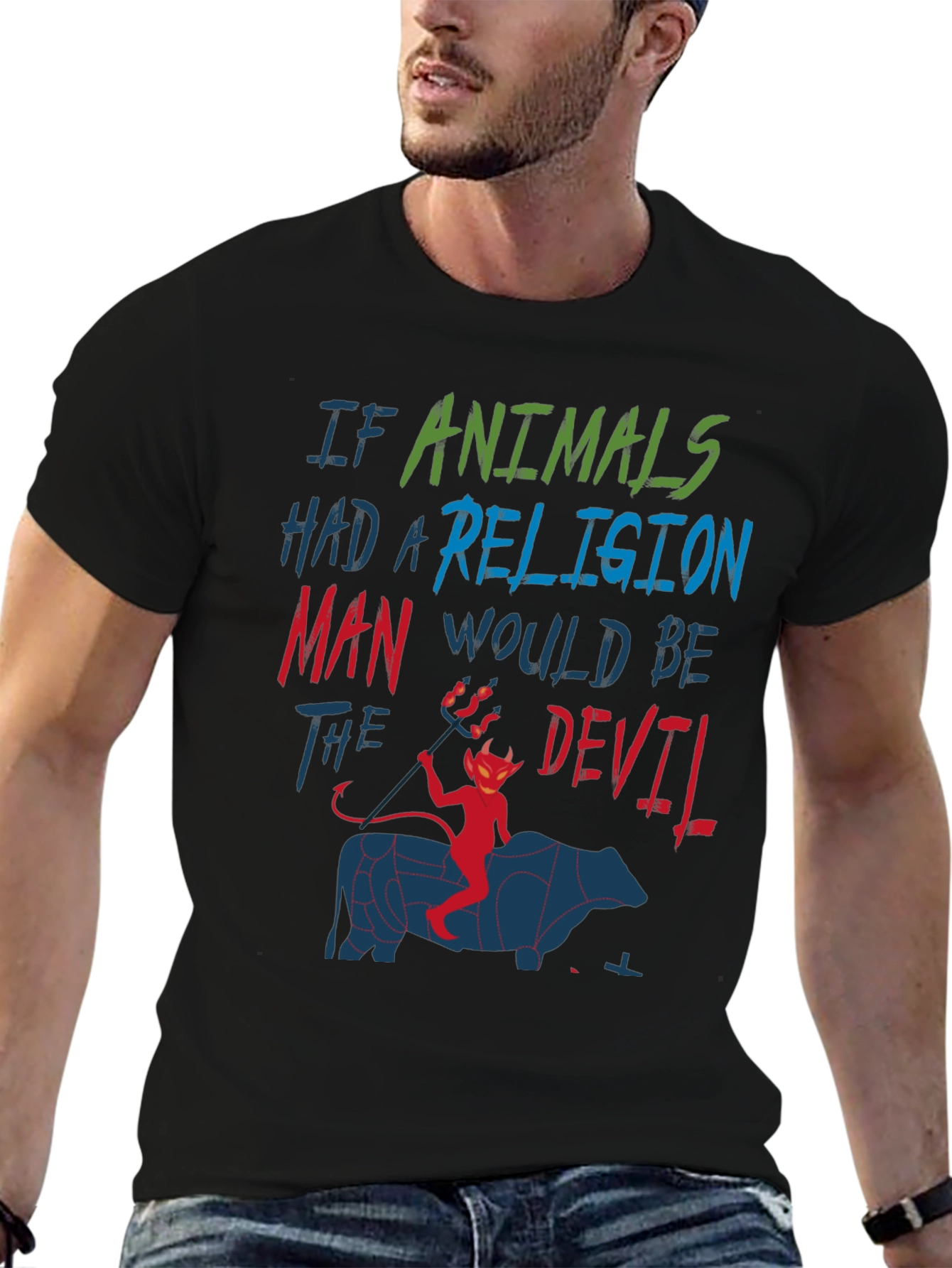Animals Religion Man Devil Graphic T-Shirt
