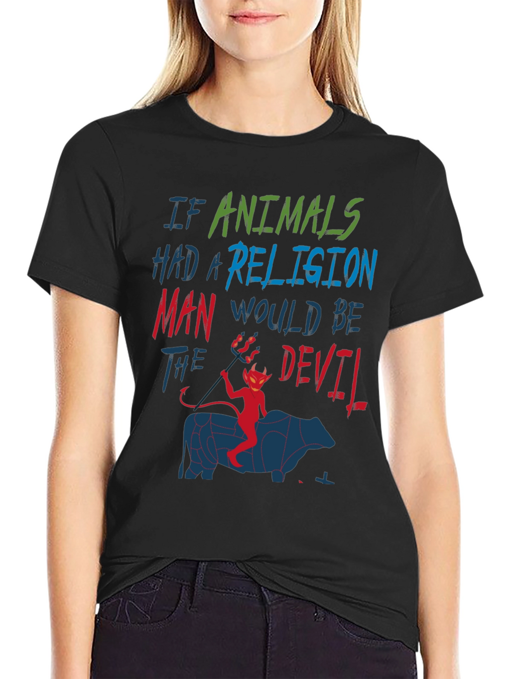 Animals Religion Man Devil Graphic T-Shirt