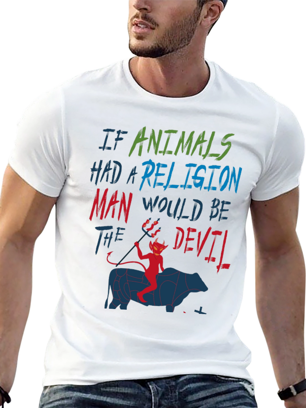 Animals Religion Man Devil Graphic T-Shirt