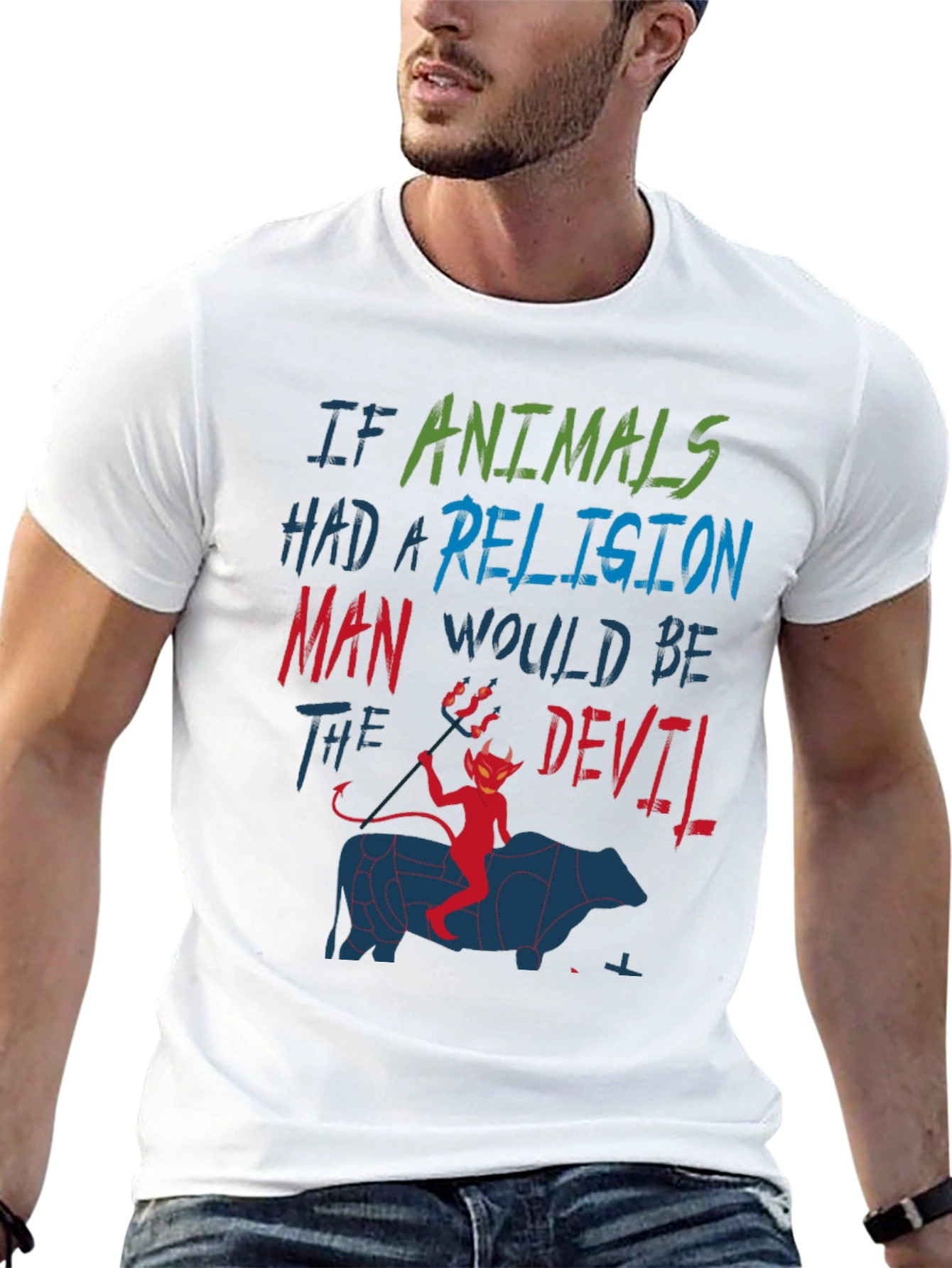 Animals Religion Man Devil Graphic T-Shirt