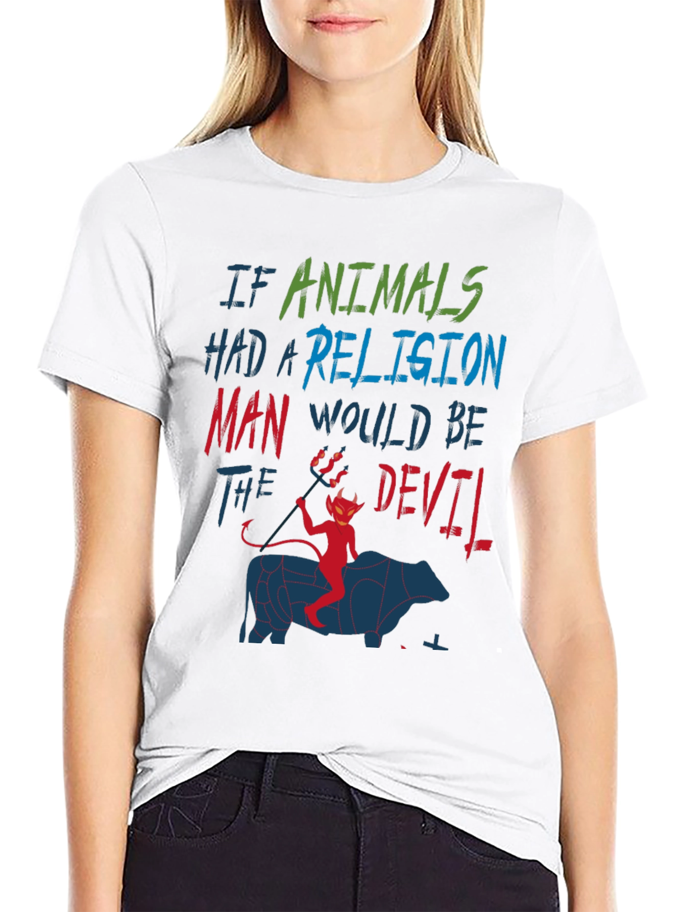 Animals Religion Man Devil Graphic T-Shirt