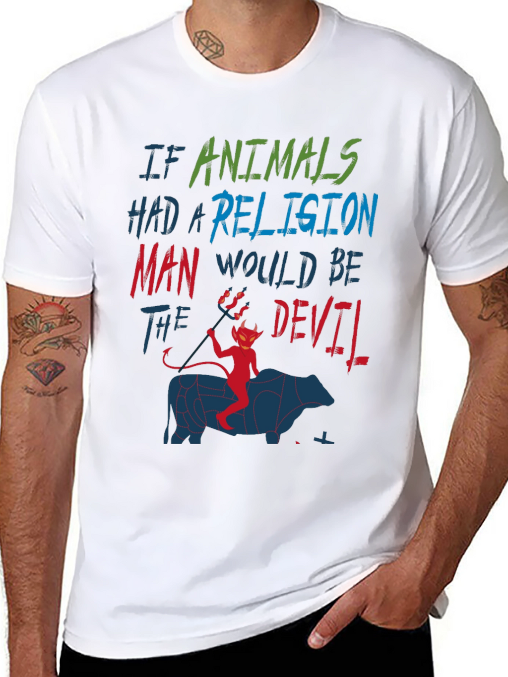 Animals Religion Man Devil Graphic T-Shirt