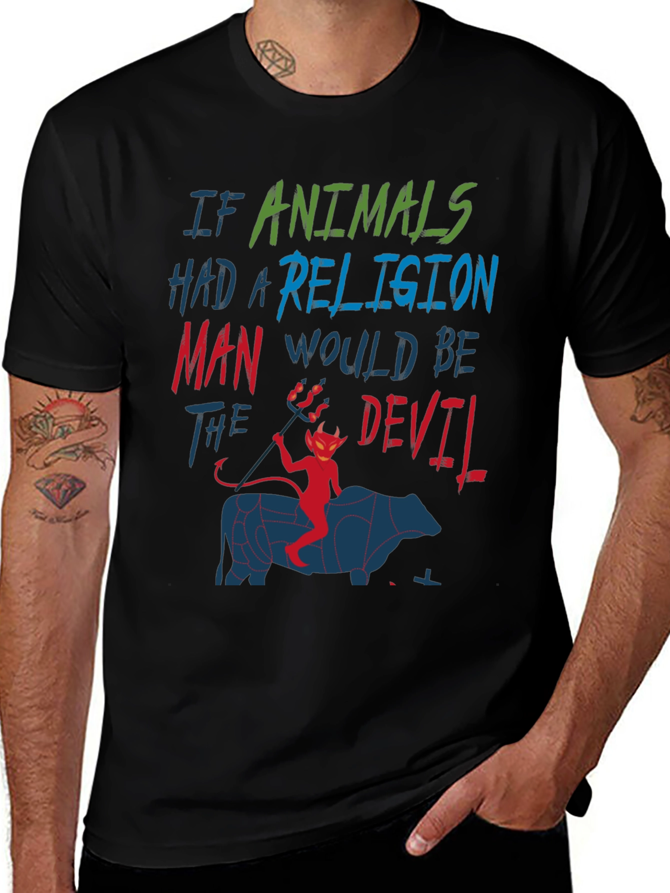 Animals Religion Man Devil Graphic T-Shirt