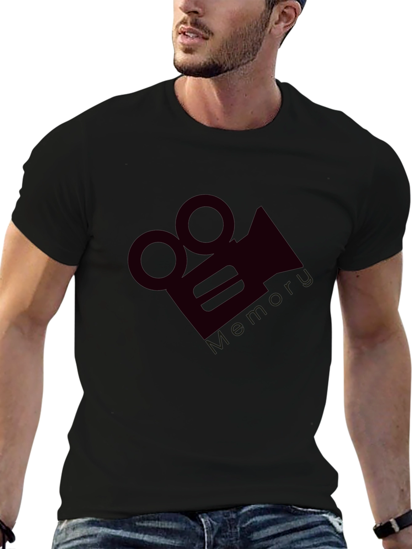 Mens Black Graphic Tee - Vintage Camera Design